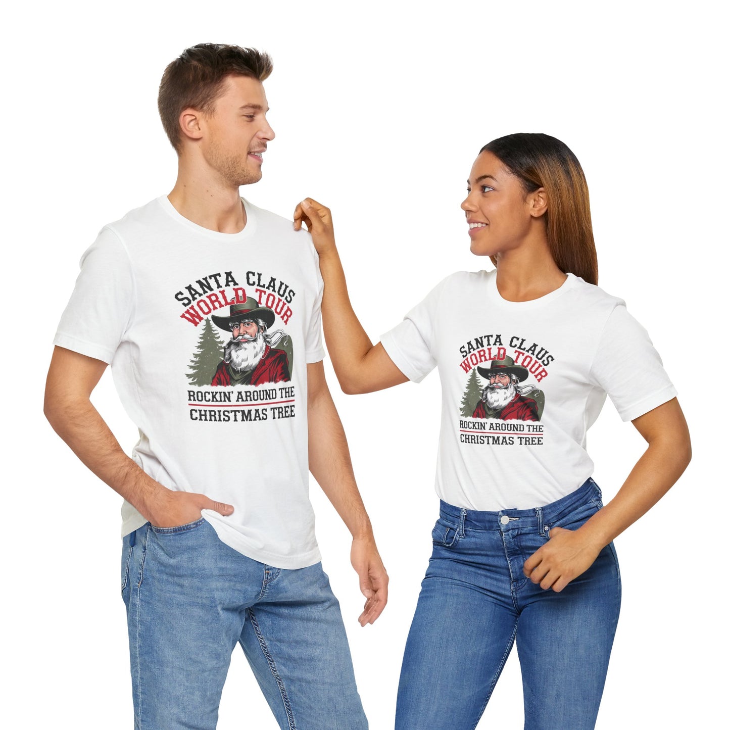 Santa's World Tour Rocking around the Christmas Tree Unisex Jersey Short Sleeve Tee - sizes S - 3X