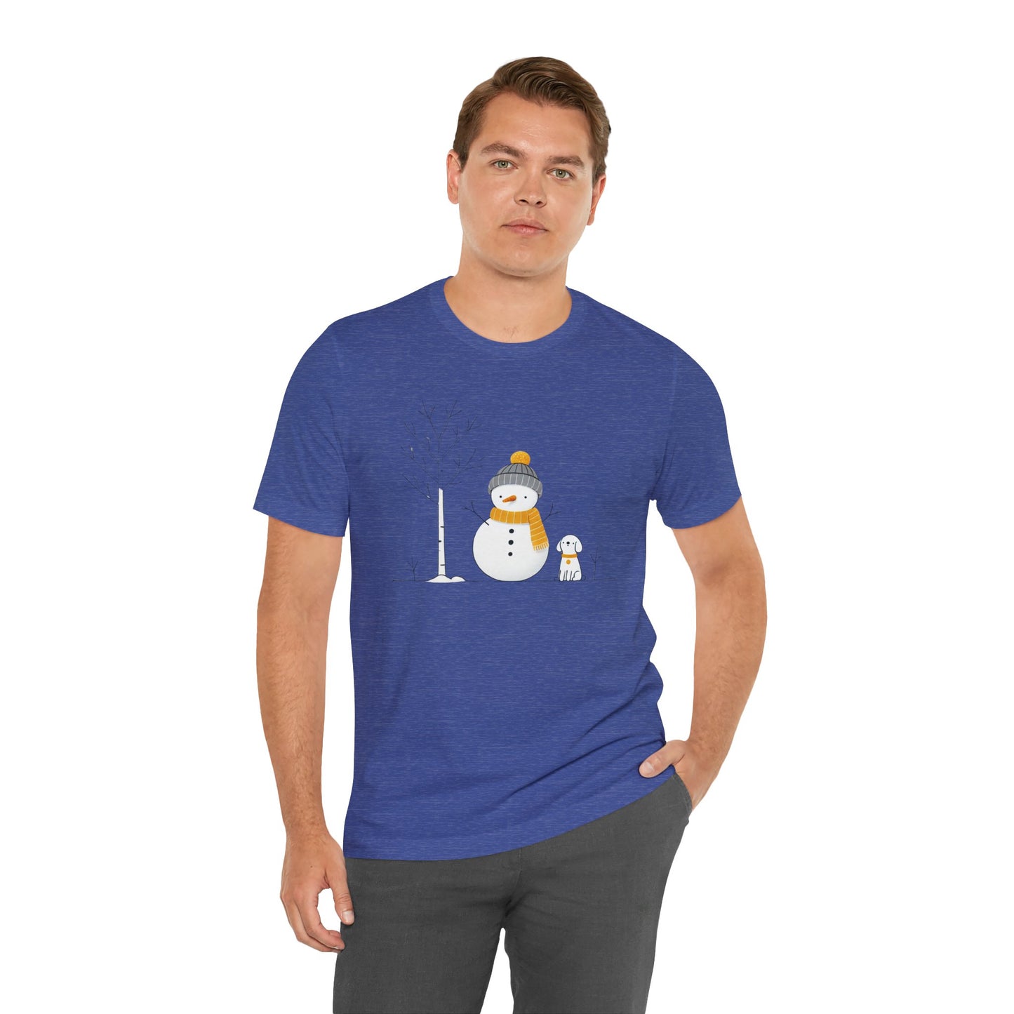 Snowman and dog winter scene Unisex Jersey Short Sleeve Tee - sizes S - 3X
