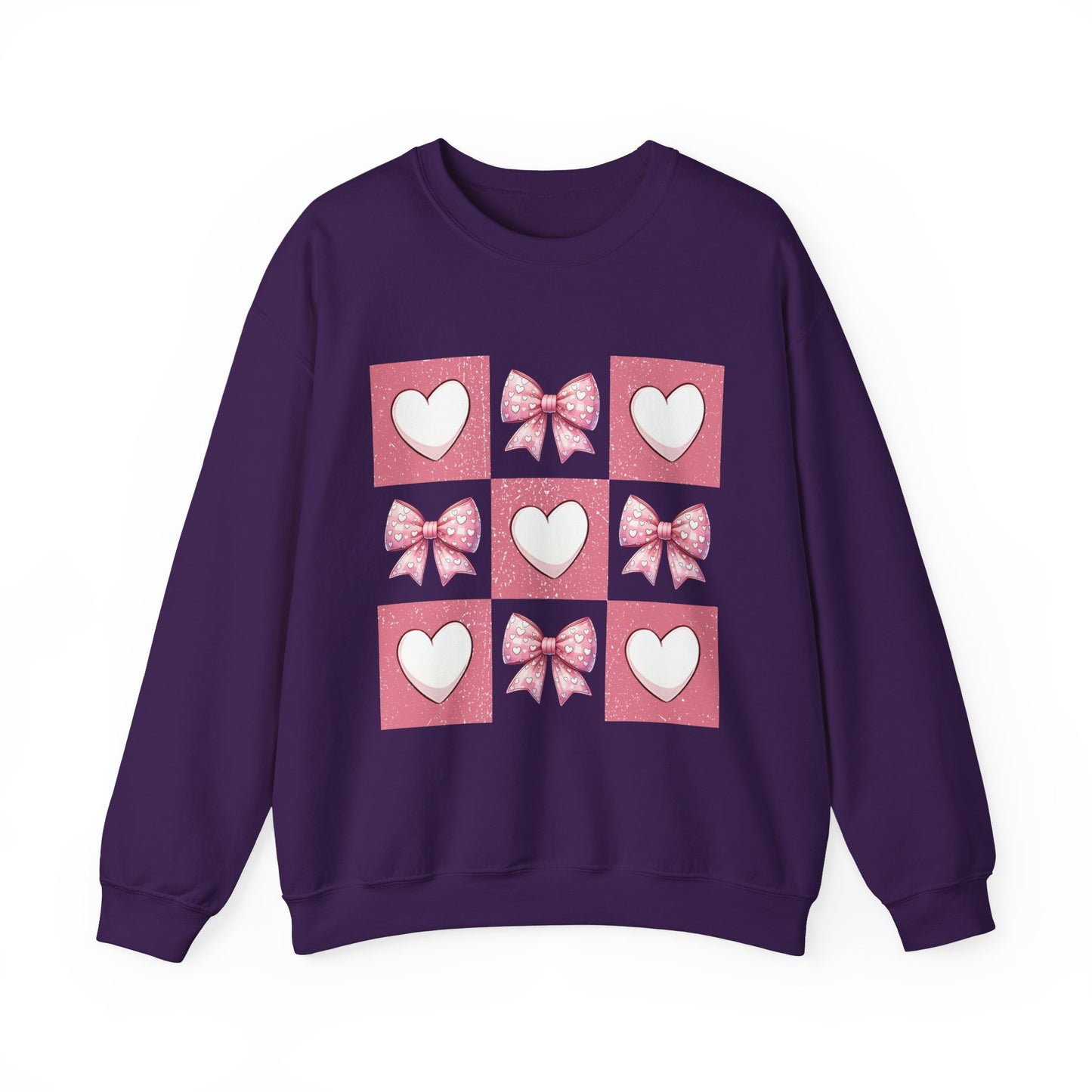 Hearts and Bows Unisex Heavy Blend Crewneck Sweatshirt - Valentine's Day Pattern