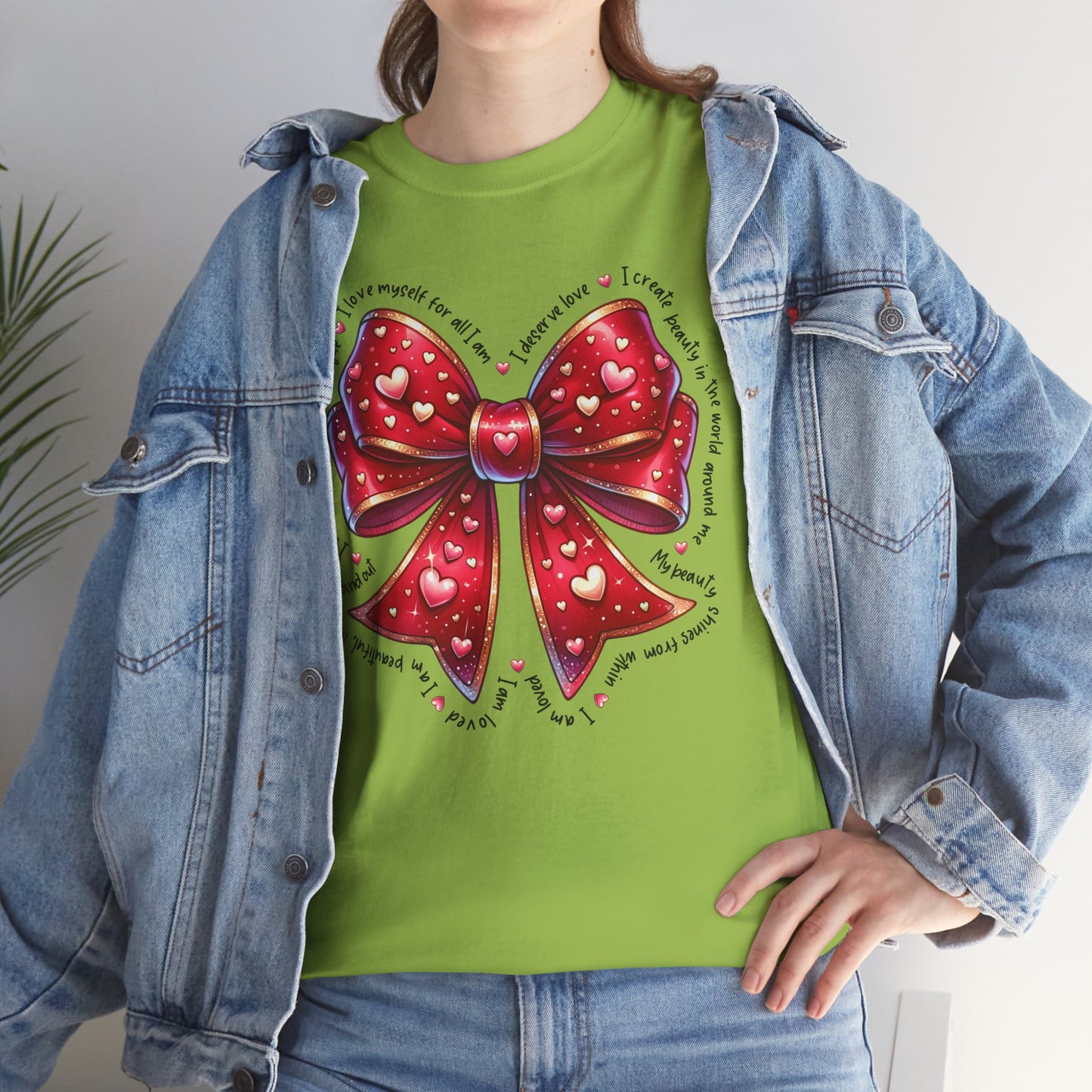Bow Unisex Heavy Cotton Tee - Valentine's Day, Fun and Inspiring Girly Design