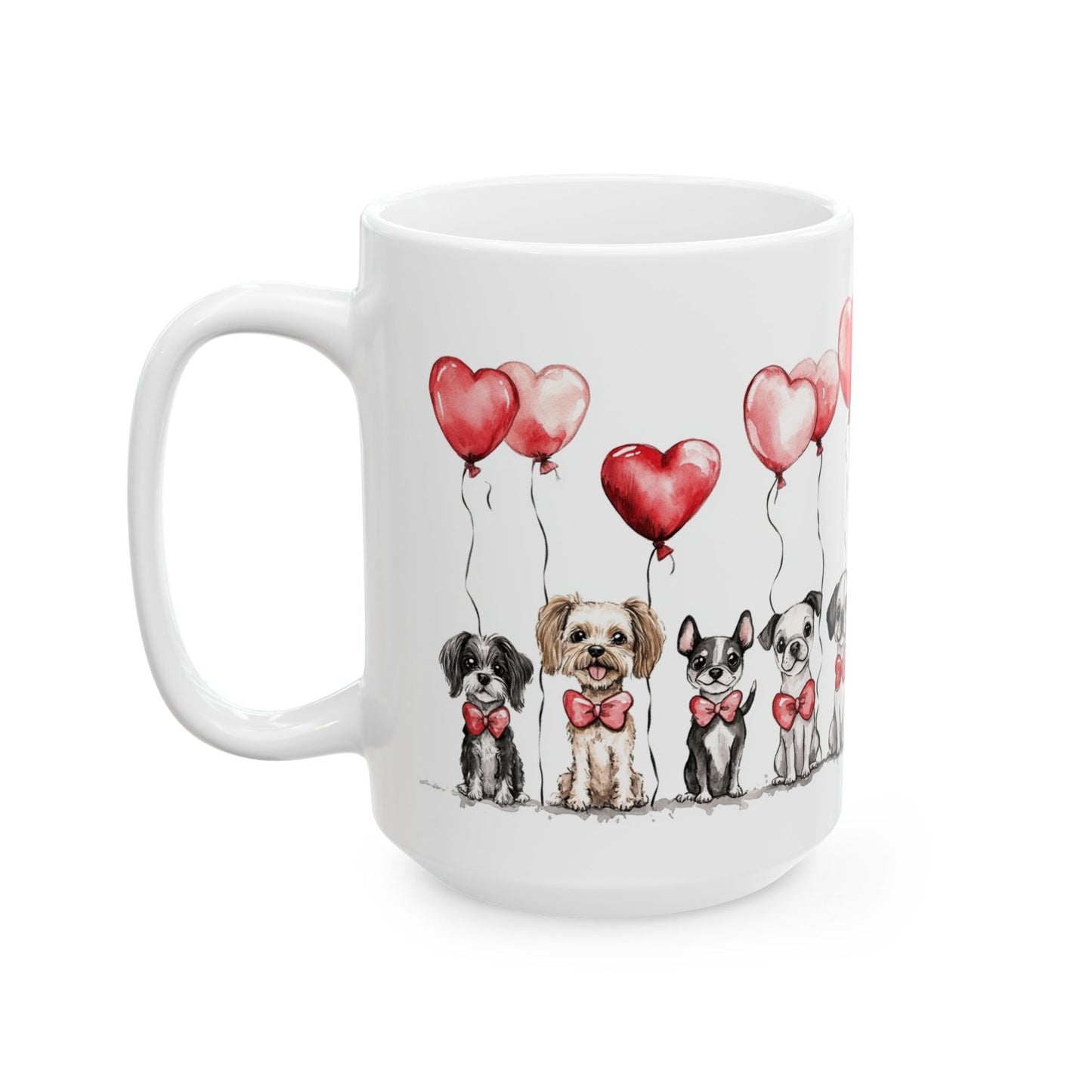 Ceramic Mug - Puppy Love Valentine's Day, Dog Lover, Heart Balloons - 11 oz or 15 oz