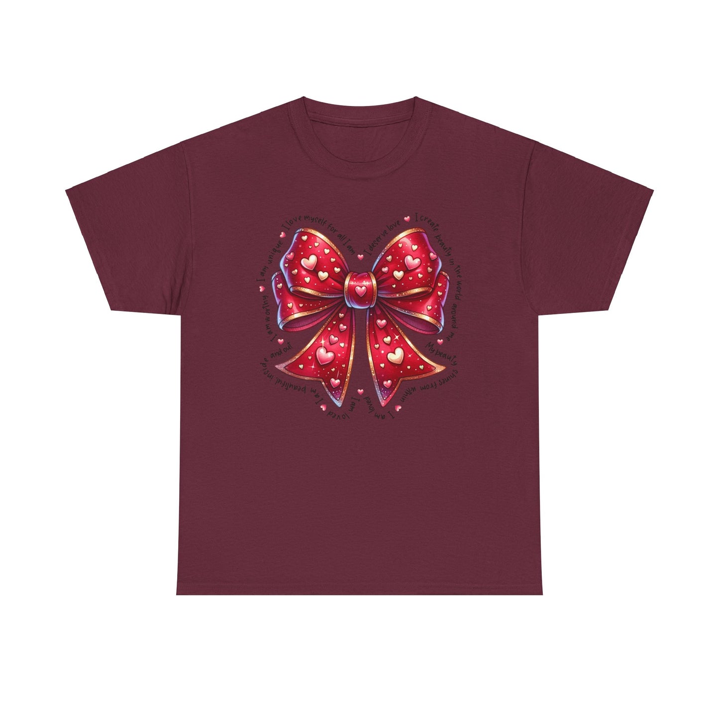 Bow Unisex Heavy Cotton Tee - Valentine's Day, Fun and Inspiring Girly Design