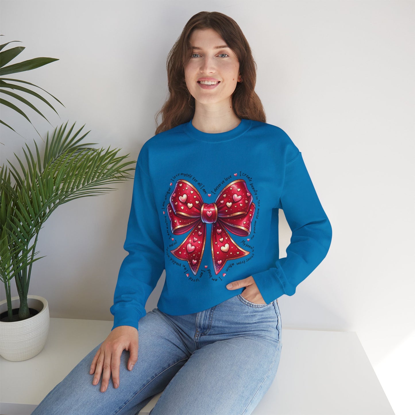 Bow Unisex Heavy Blend Crewneck Sweatshirt - Valentine's Day Warm & Cozy Girly Design