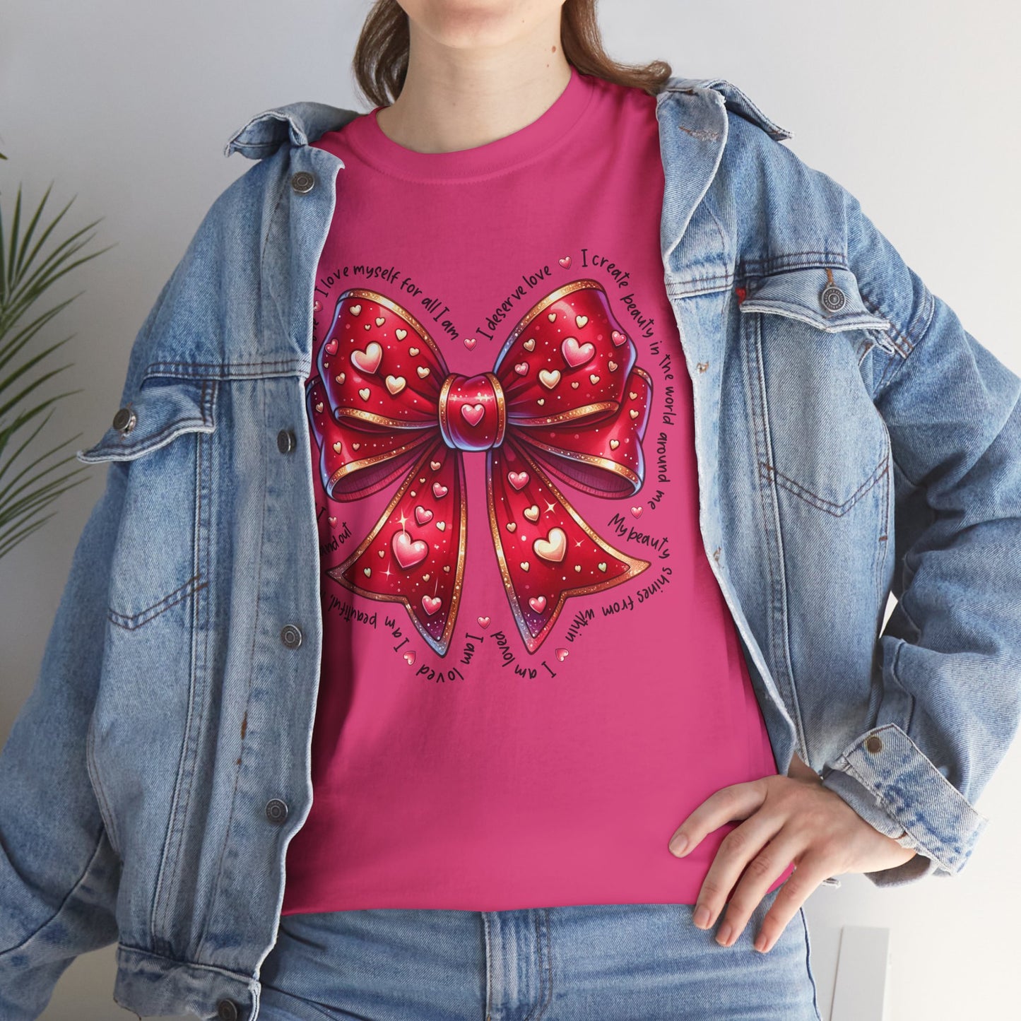 Bow Unisex Heavy Cotton Tee - Valentine's Day, Fun and Inspiring Girly Design