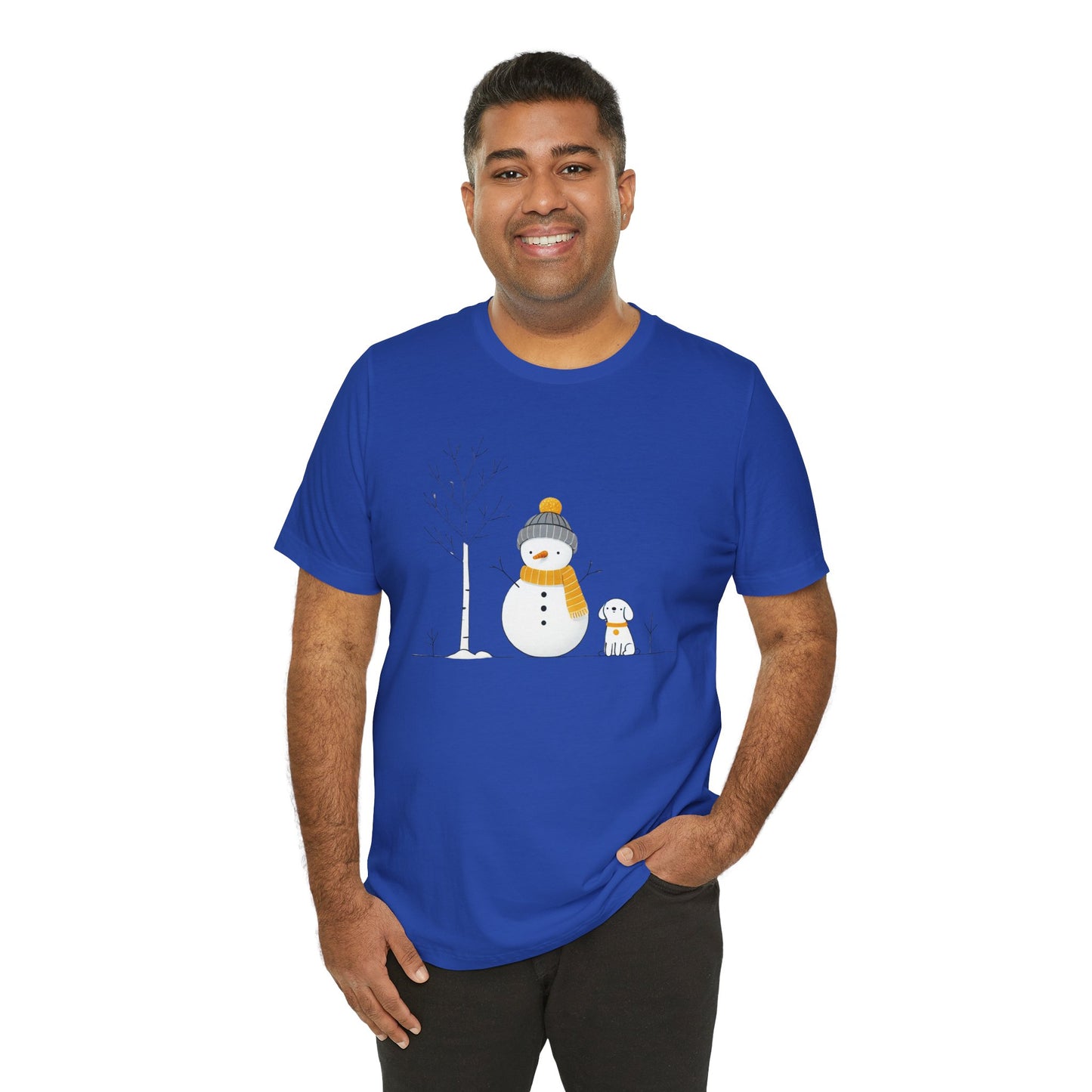 Snowman and dog winter scene Unisex Jersey Short Sleeve Tee - sizes S - 3X