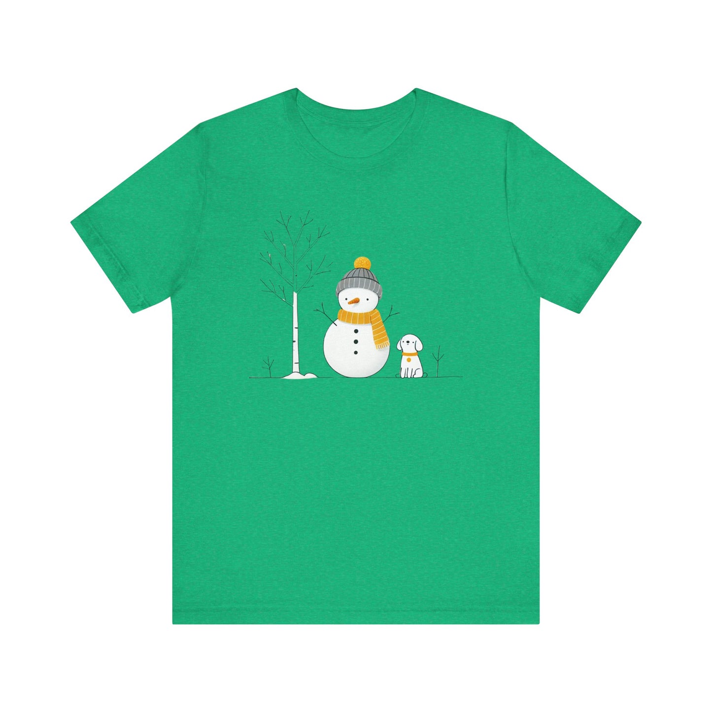 Snowman and dog winter scene Unisex Jersey Short Sleeve Tee - sizes S - 3X