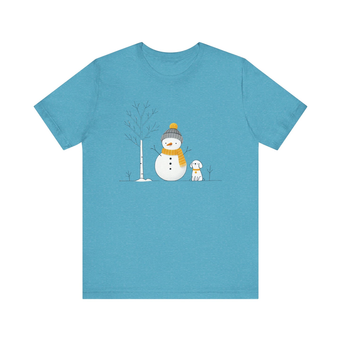 Snowman and dog winter scene Unisex Jersey Short Sleeve Tee - sizes S - 3X