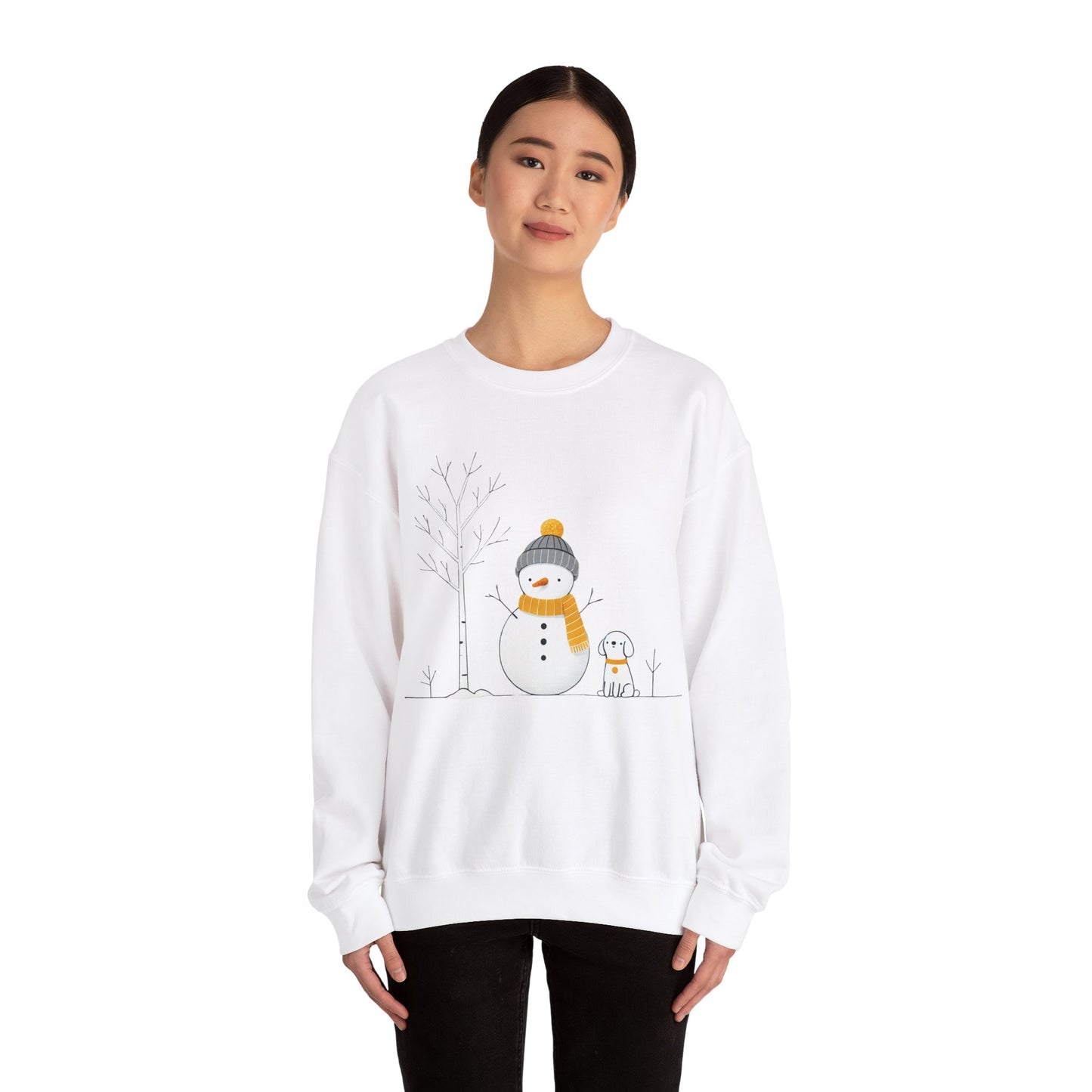 Snowman and Dog Winter Scene Unisex Heavy Blend™ Crewneck Sweatshirt - sizes S - 5X