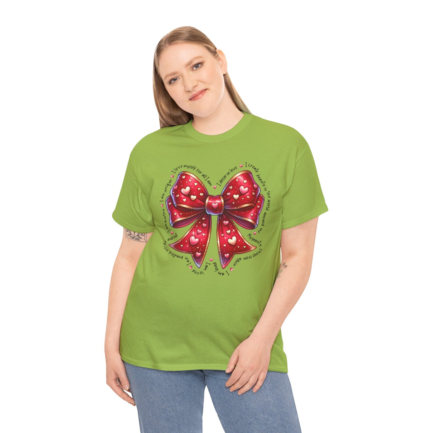 Bow Unisex Heavy Cotton Tee - Valentine's Day, Fun and Inspiring Girly Design