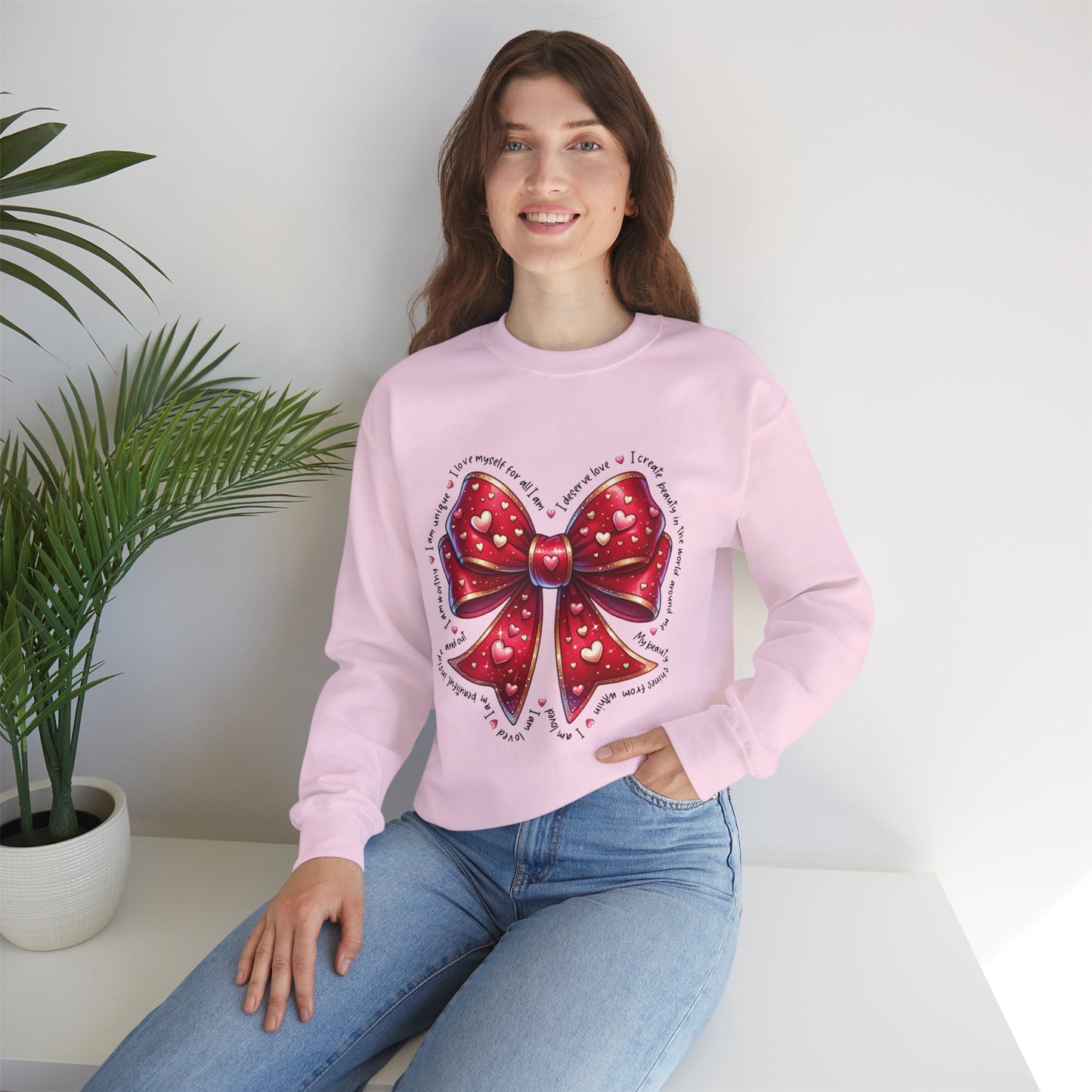 Bow Unisex Heavy Blend Crewneck Sweatshirt - Valentine's Day Warm & Cozy Girly Design
