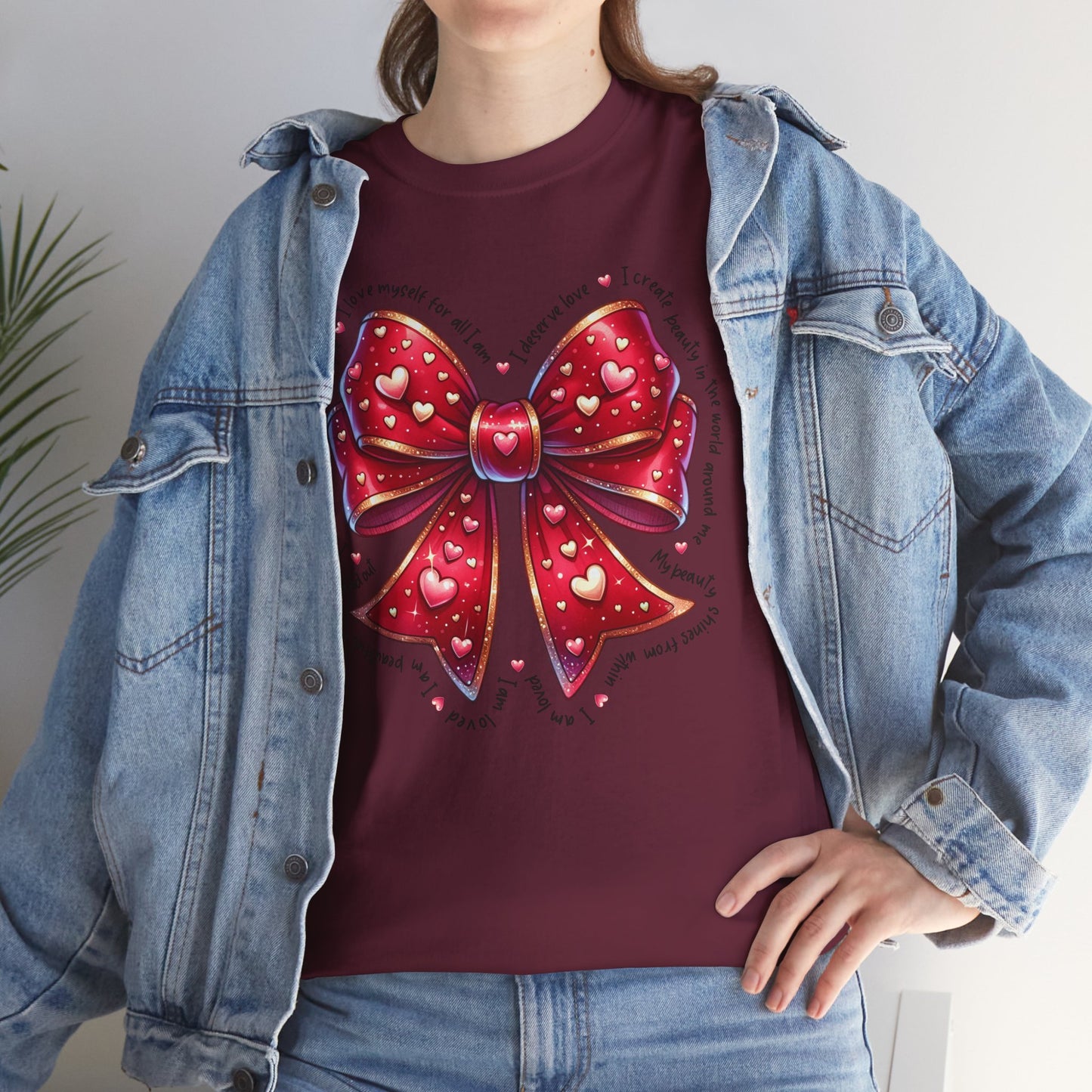 Bow Unisex Heavy Cotton Tee - Valentine's Day, Fun and Inspiring Girly Design