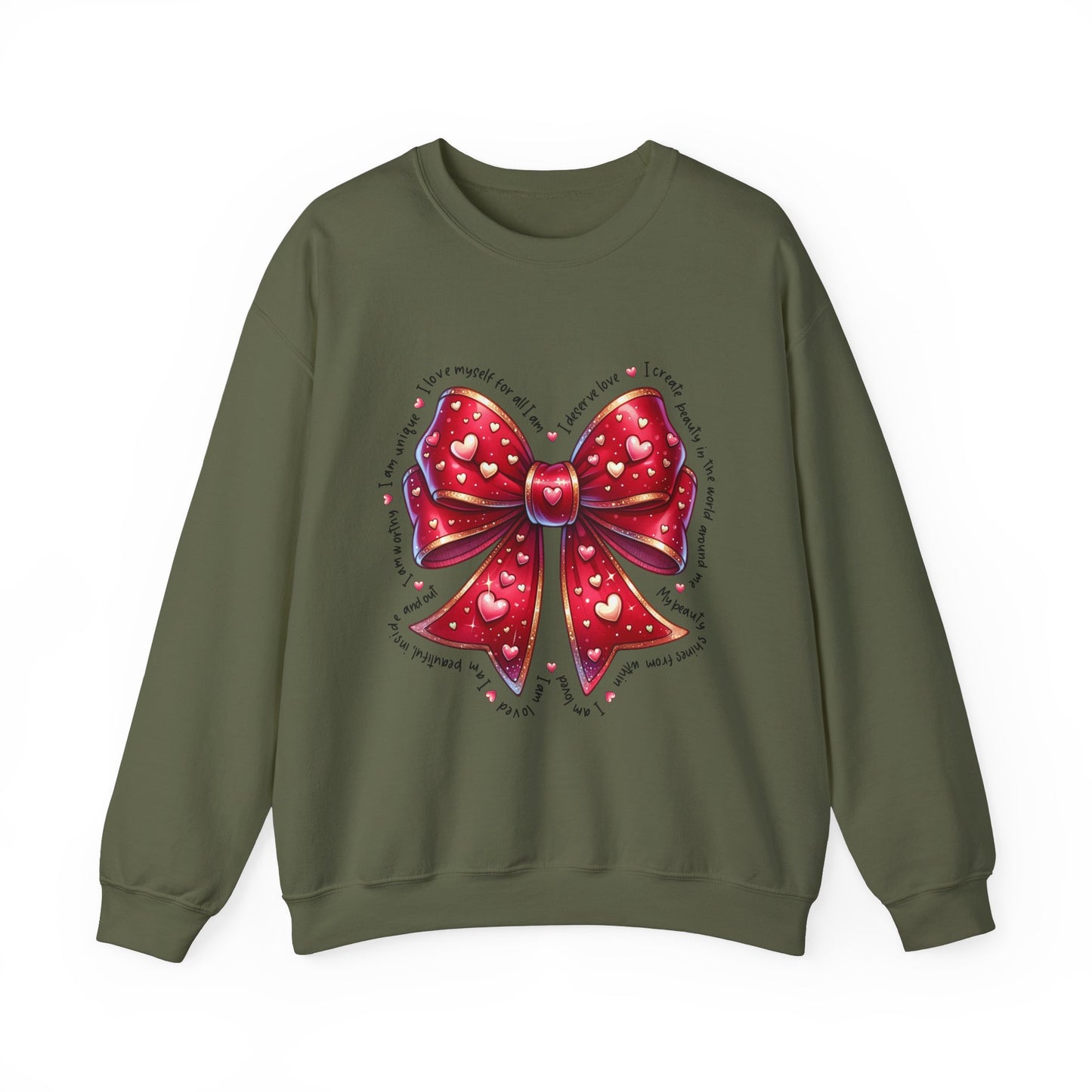 Bow Unisex Heavy Blend Crewneck Sweatshirt - Valentine's Day Warm & Cozy Girly Design