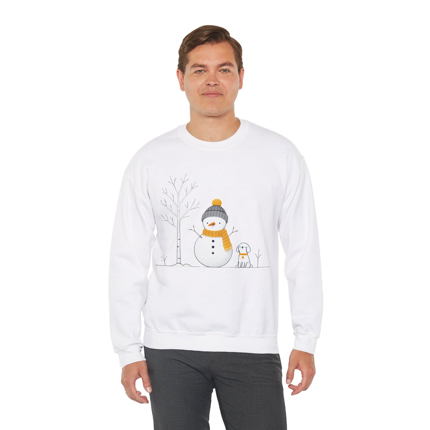 Snowman and Dog Winter Scene Unisex Heavy Blend™ Crewneck Sweatshirt - sizes S - 5X