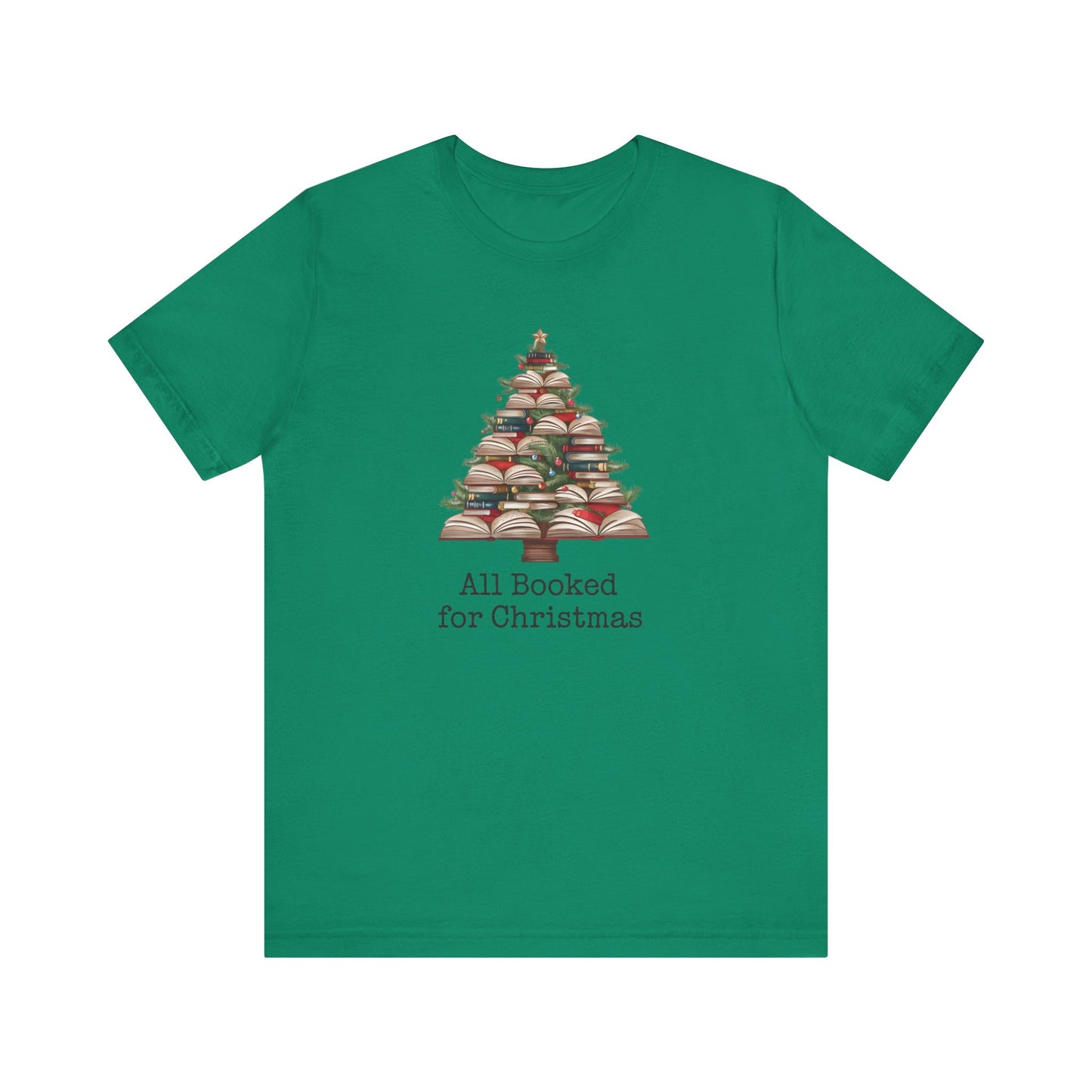 All Booked for Christmas, Book Christmas tree, Unisex Jersey Short Sleeve T-shirt - sizes S = 3X