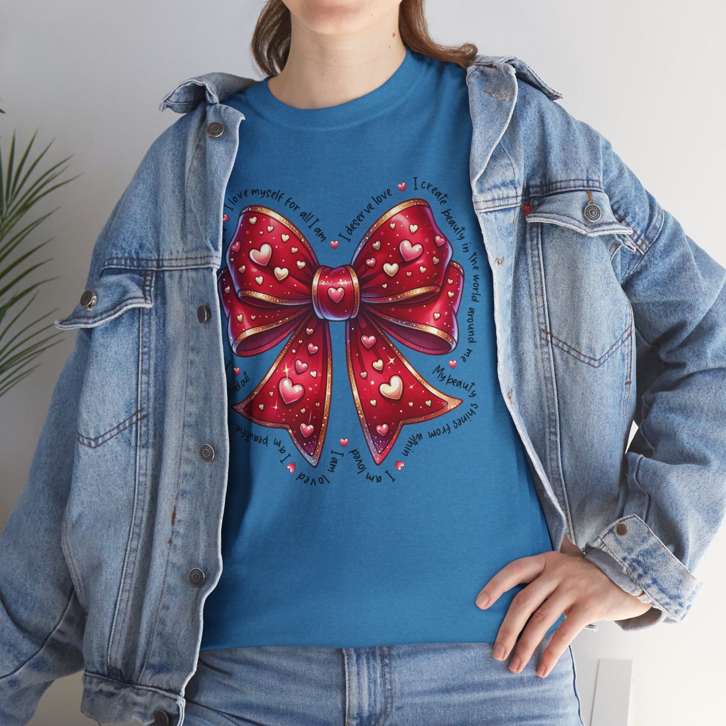 Bow Unisex Heavy Cotton Tee - Valentine's Day, Fun and Inspiring Girly Design
