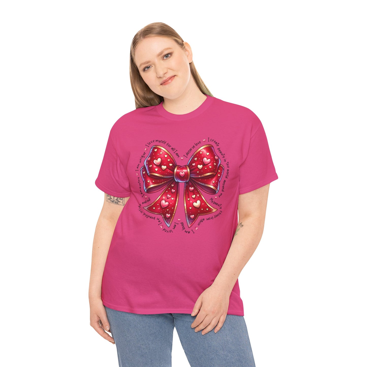Bow Unisex Heavy Cotton Tee - Valentine's Day, Fun and Inspiring Girly Design