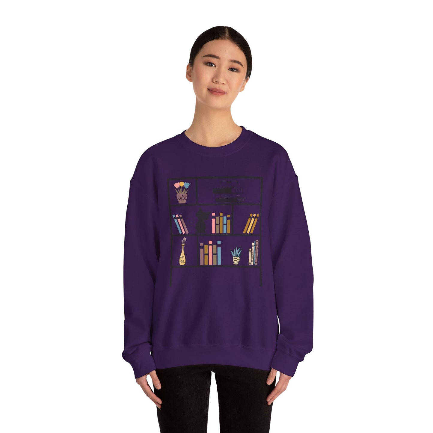 Unisex Heavy Blend™ Crewneck Sweatshirt - cute bookshelf with cat - sizes S - 3X