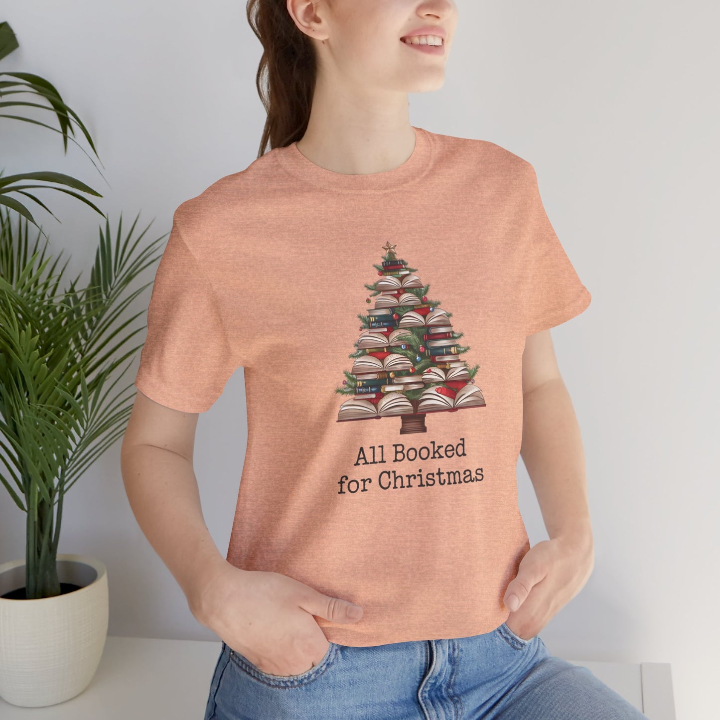 All Booked for Christmas, Book Christmas tree, Unisex Jersey Short Sleeve T-shirt - sizes S = 3X