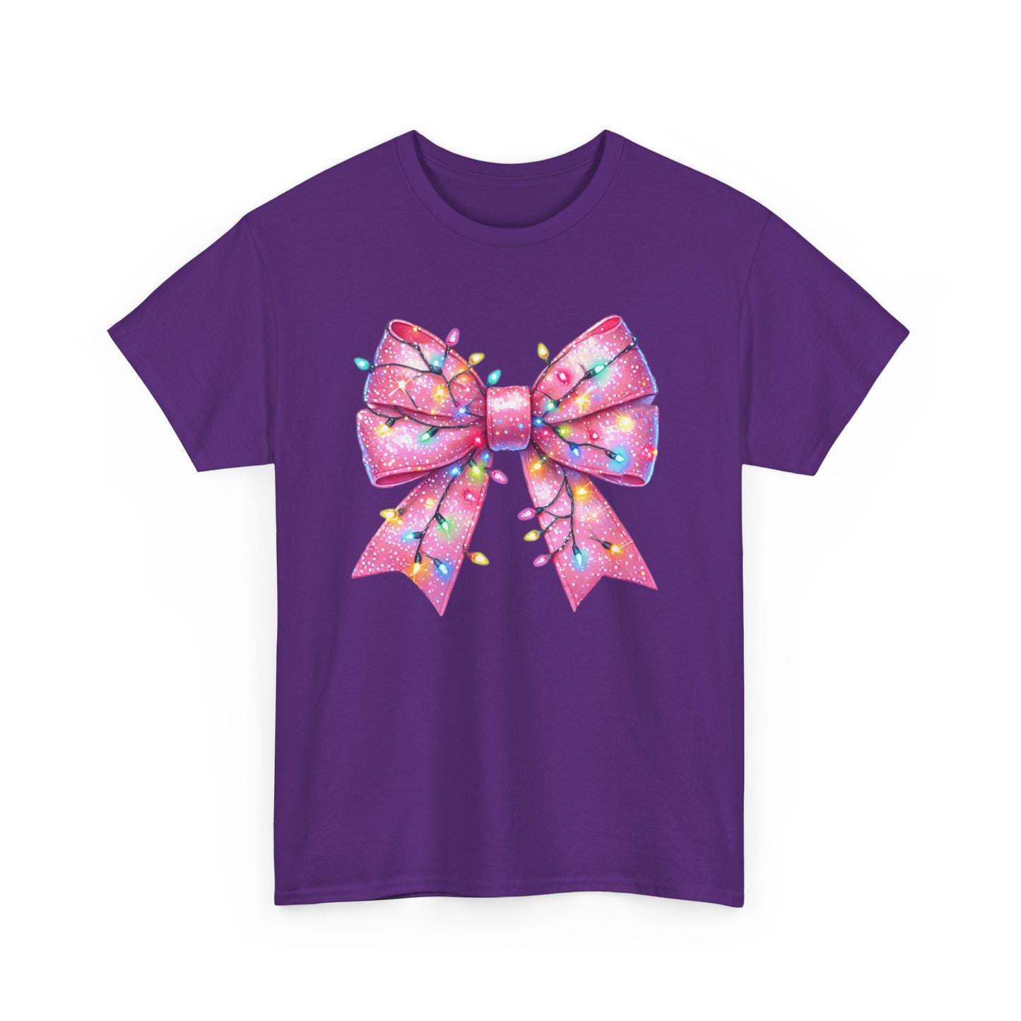 Pink Christmas Bow with lights Unisex Heavy Cotton Tee - sizes S - 5X