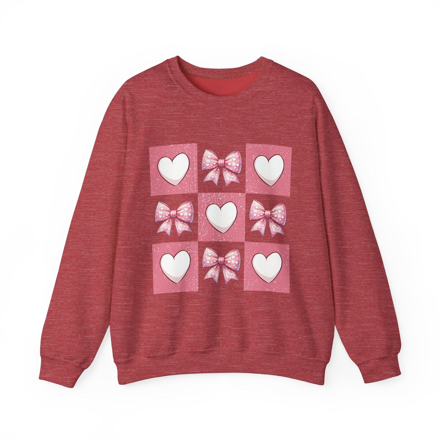 Hearts and Bows Unisex Heavy Blend Crewneck Sweatshirt - Valentine's Day Pattern