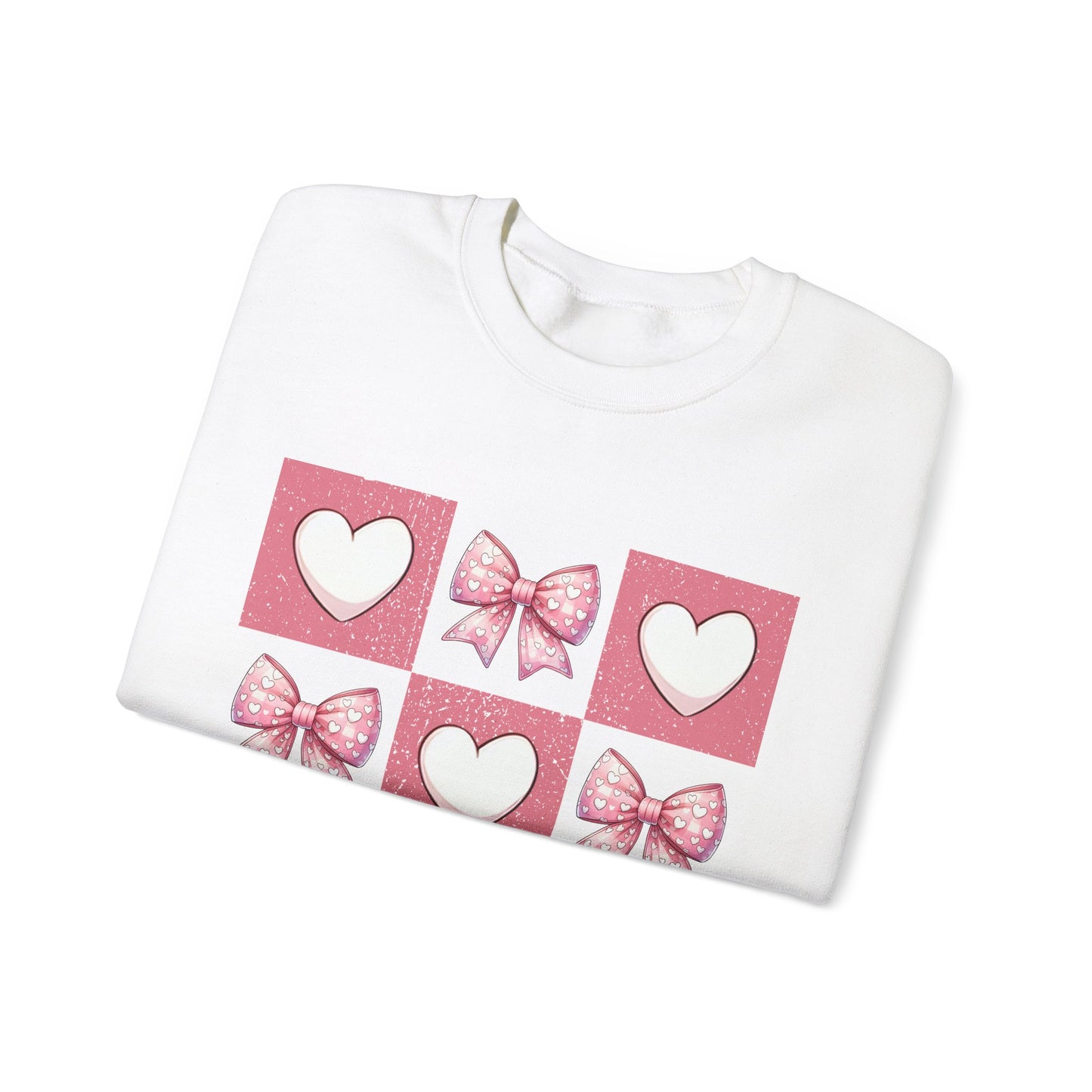 Hearts and Bows Unisex Heavy Blend Crewneck Sweatshirt - Valentine's Day Pattern