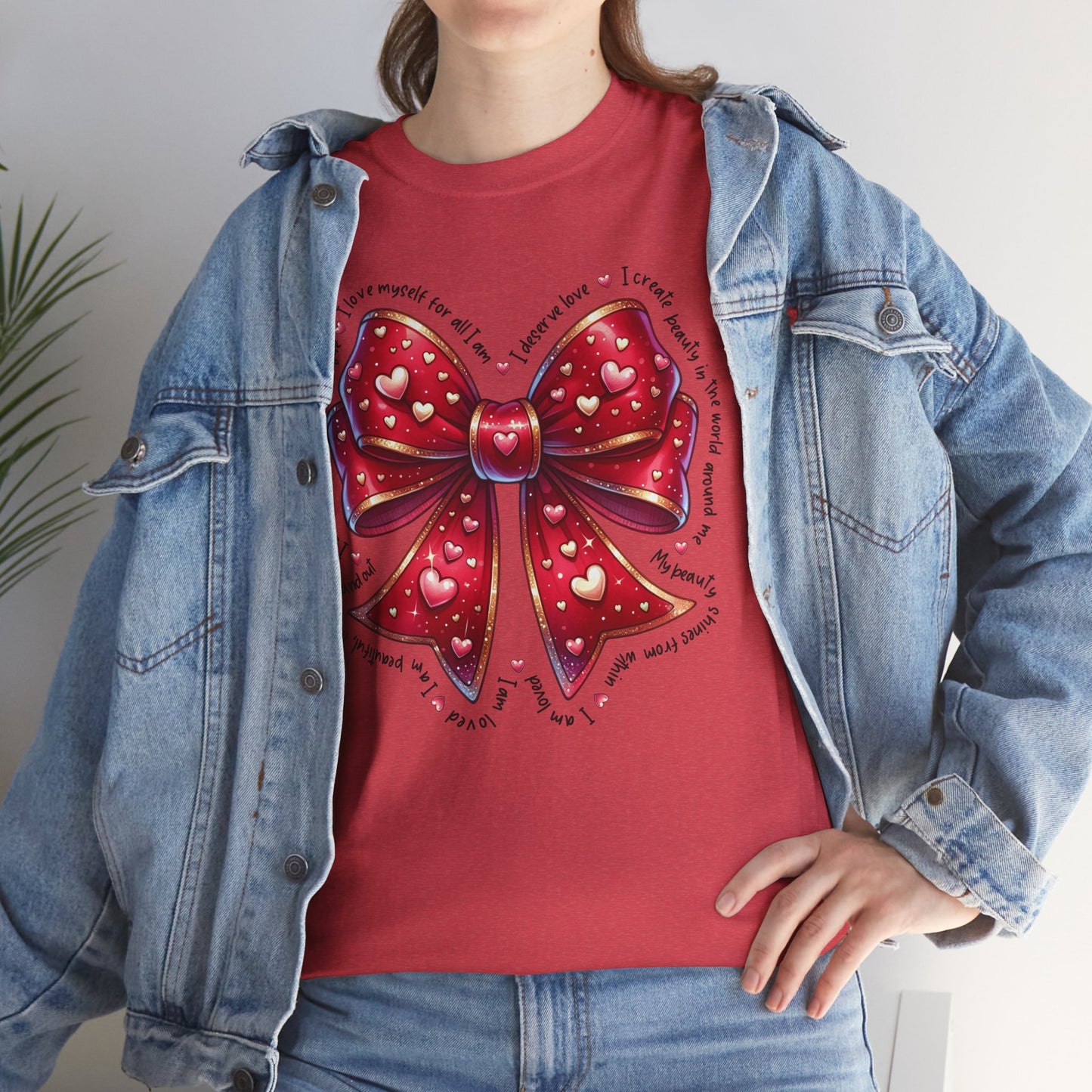 Bow Unisex Heavy Cotton Tee - Valentine's Day, Fun and Inspiring Girly Design