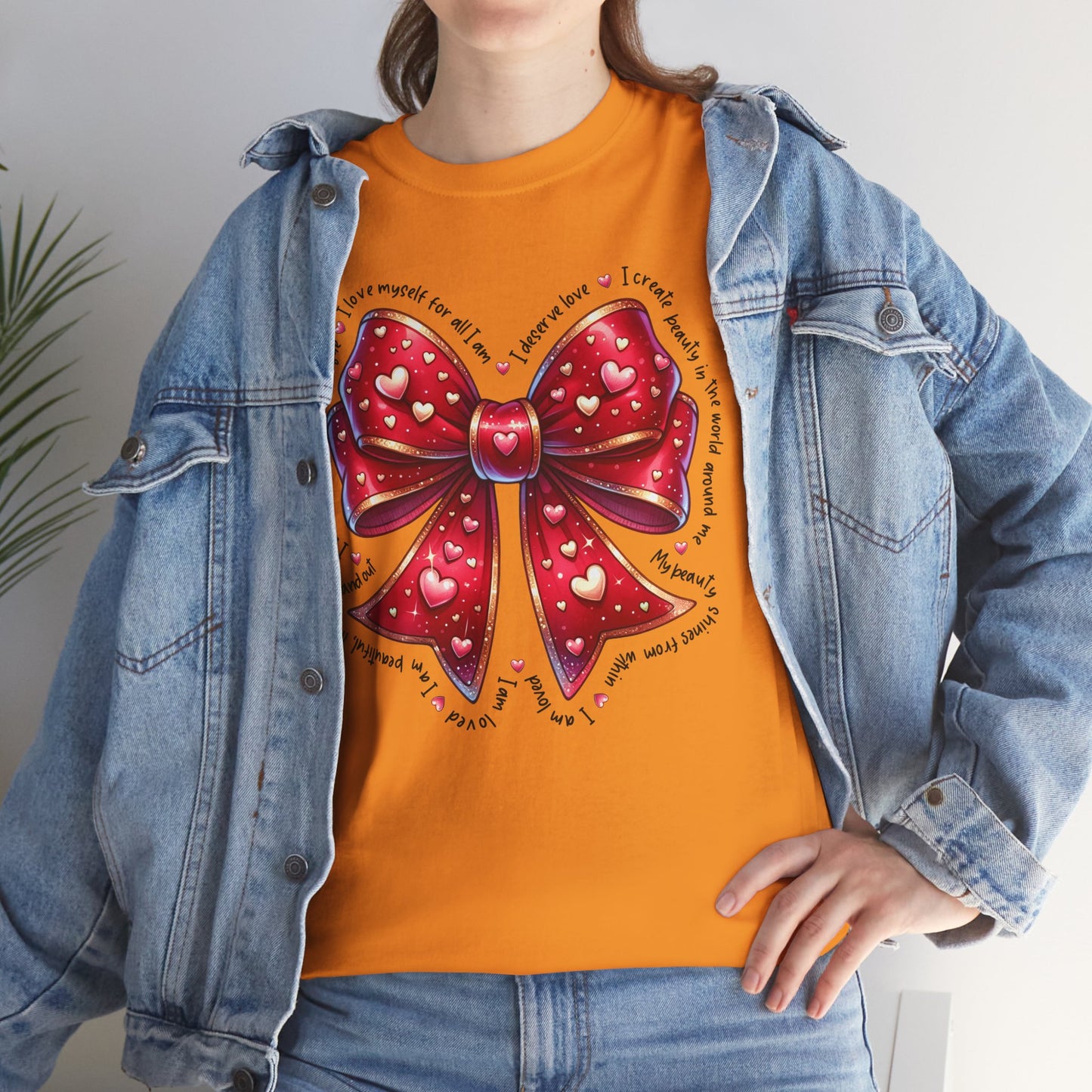 Bow Unisex Heavy Cotton Tee - Valentine's Day, Fun and Inspiring Girly Design