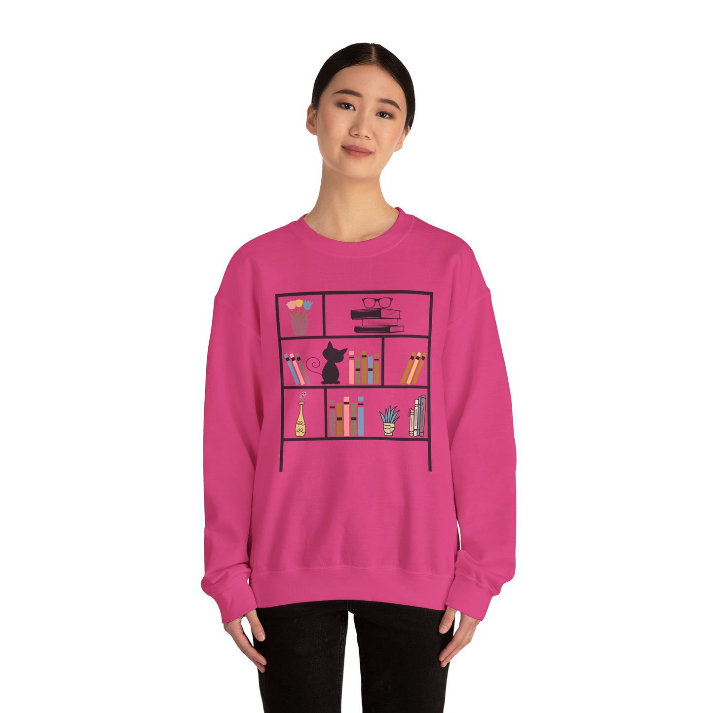 Unisex Heavy Blend™ Crewneck Sweatshirt - cute bookshelf with cat - sizes S - 3X