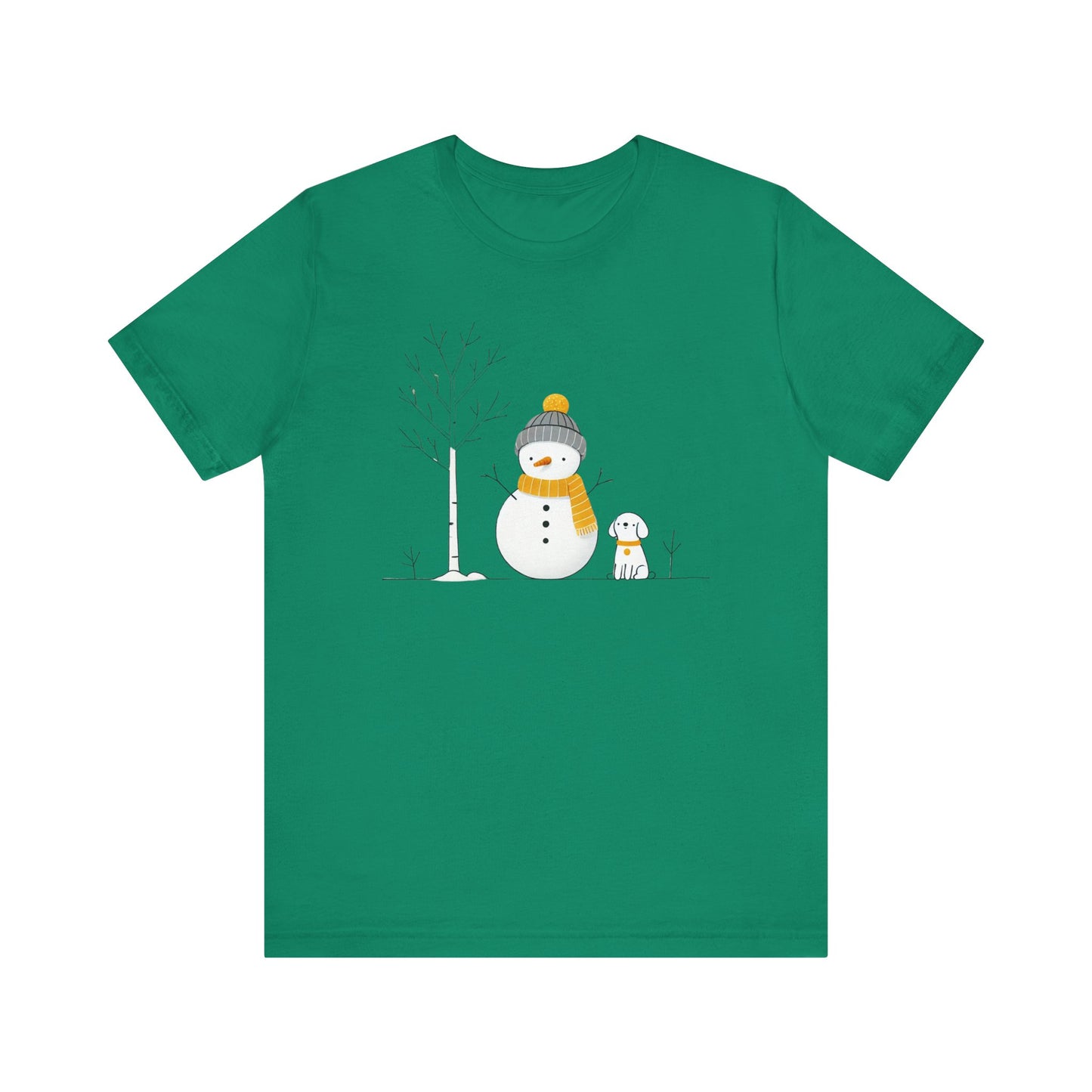 Snowman and dog winter scene Unisex Jersey Short Sleeve Tee - sizes S - 3X