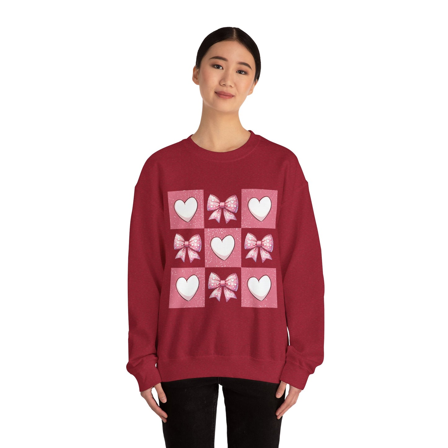Hearts and Bows Unisex Heavy Blend Crewneck Sweatshirt - Valentine's Day Pattern