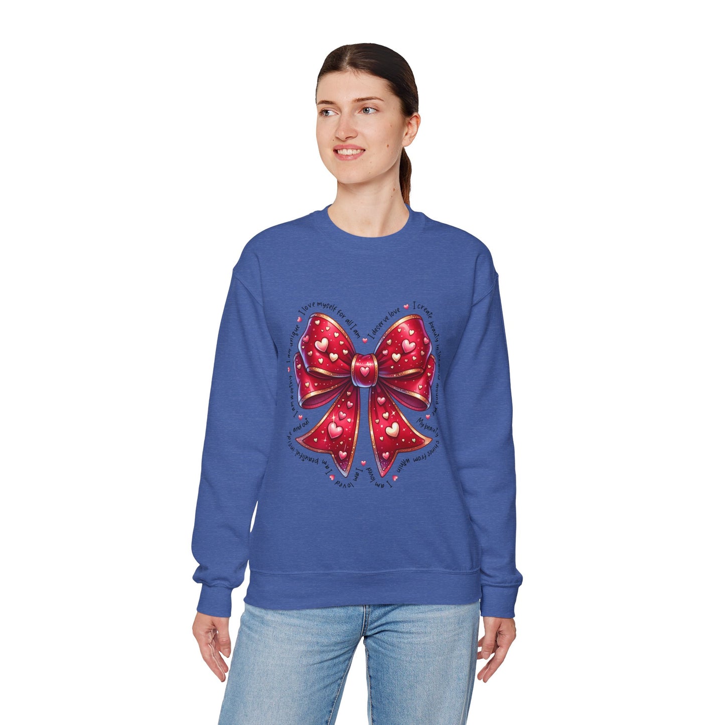 Bow Unisex Heavy Blend Crewneck Sweatshirt - Valentine's Day Warm & Cozy Girly Design