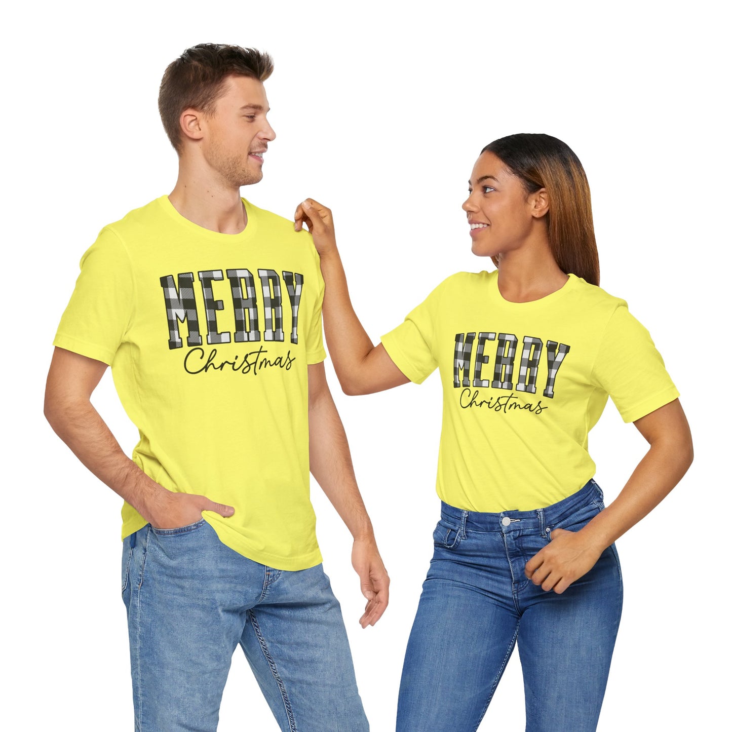 Buffalo plaid Merry Christmas Unisex Jersey Short Sleeve Tee - sizes S - 3X