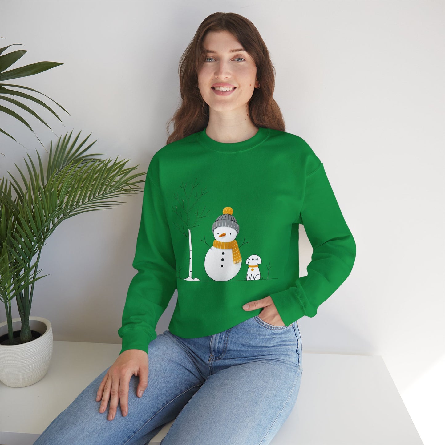 Snowman and Dog Winter Scene Unisex Heavy Blend™ Crewneck Sweatshirt - sizes S - 5X