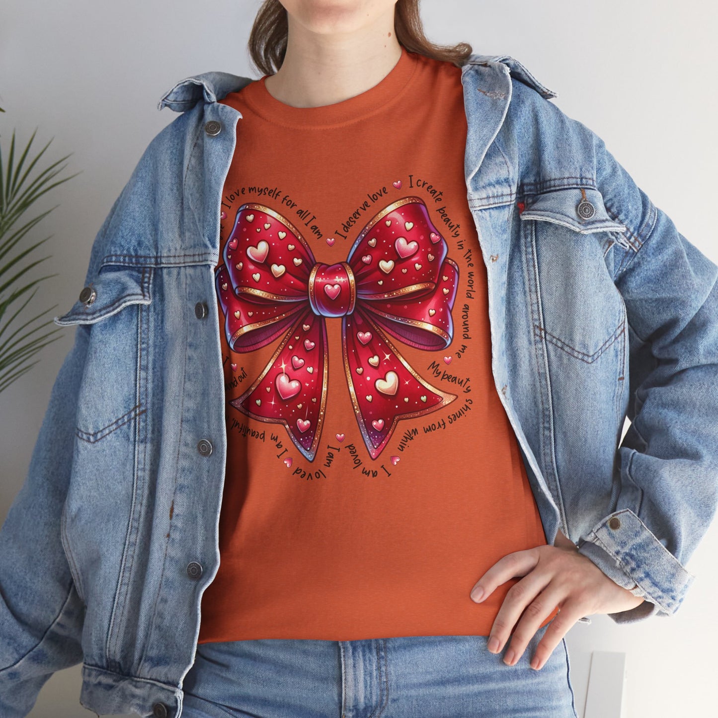 Bow Unisex Heavy Cotton Tee - Valentine's Day, Fun and Inspiring Girly Design