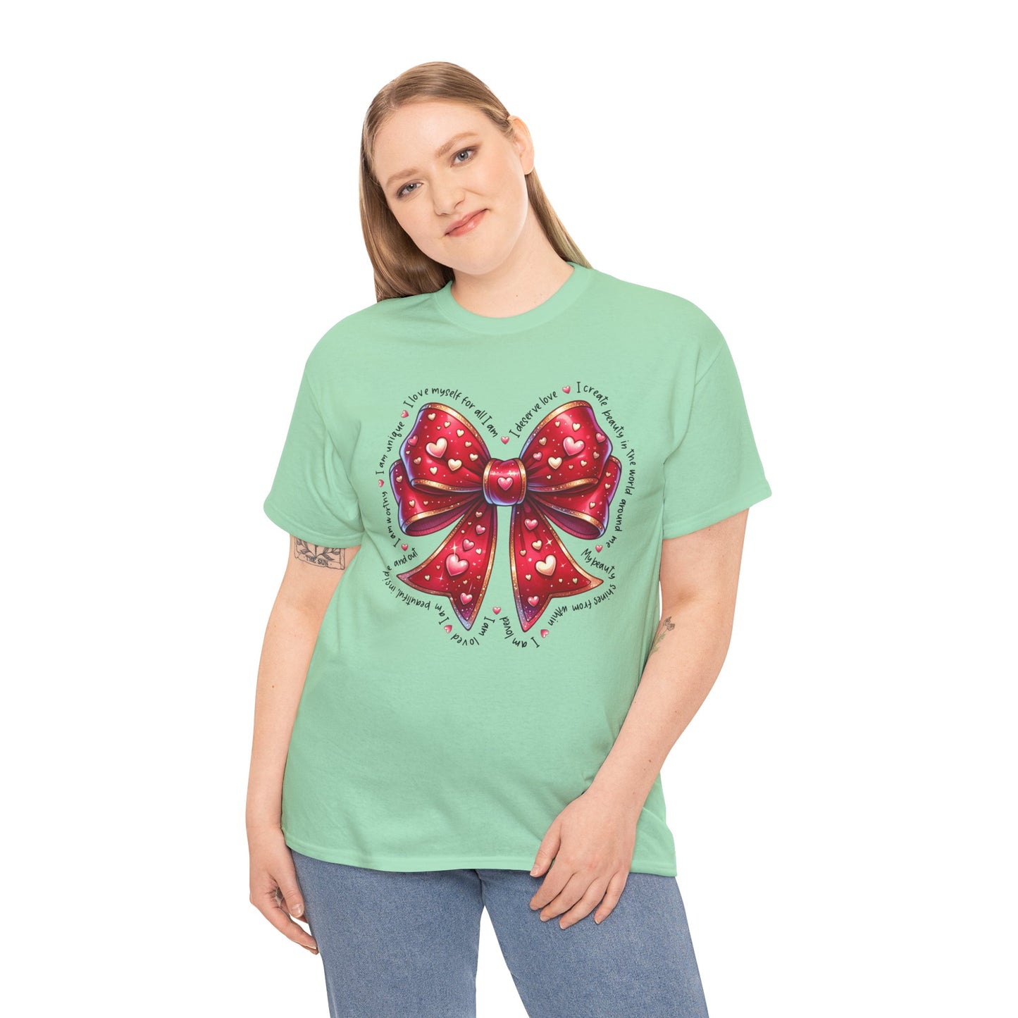 Bow Unisex Heavy Cotton Tee - Valentine's Day, Fun and Inspiring Girly Design