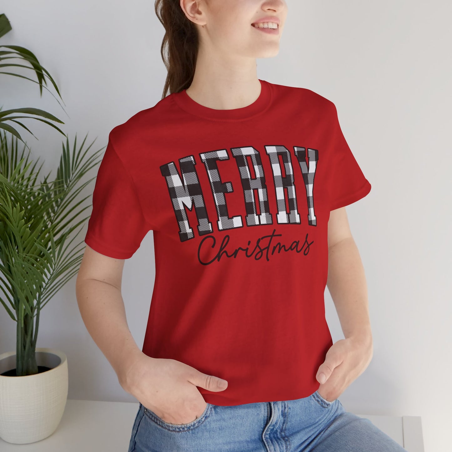 Buffalo plaid Merry Christmas Unisex Jersey Short Sleeve Tee - sizes S - 3X