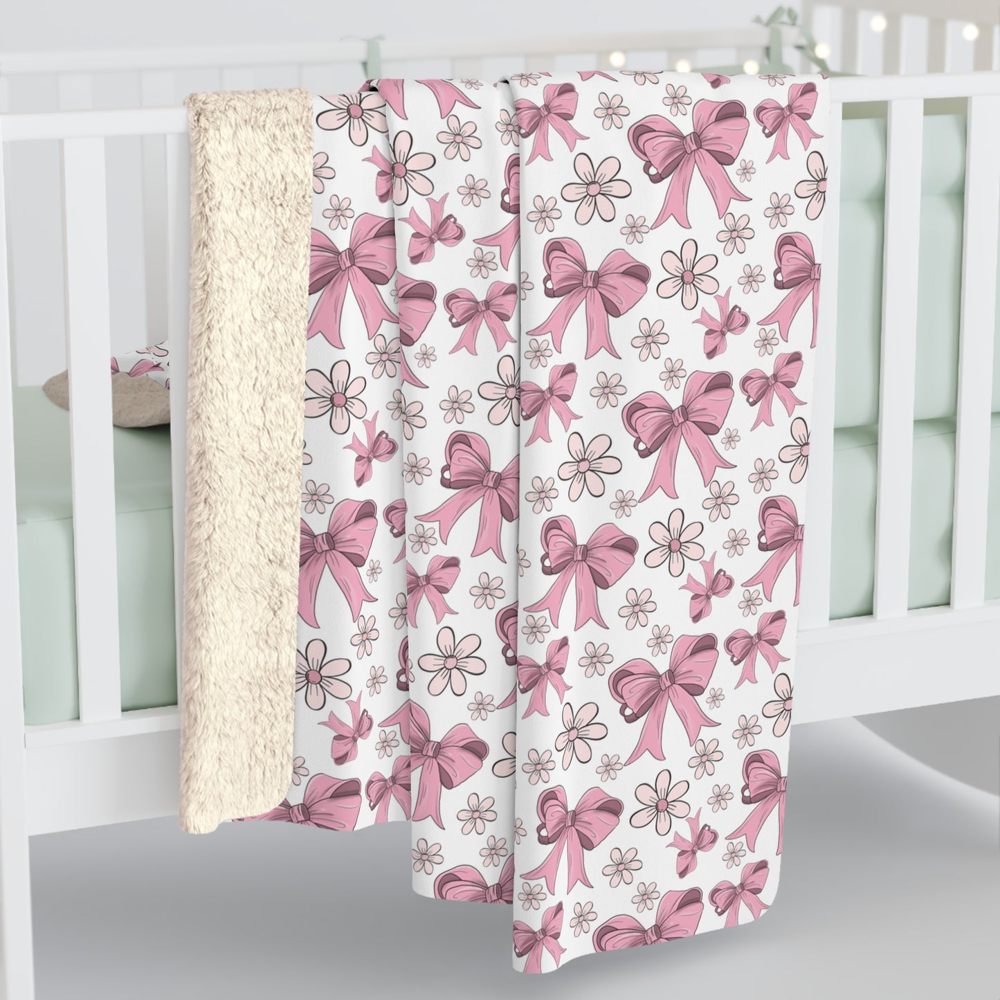 Sherpa Fleece Blanket - Pretty Pink Bows and Flowers, Warm Cozy Comfy - 2 sizes