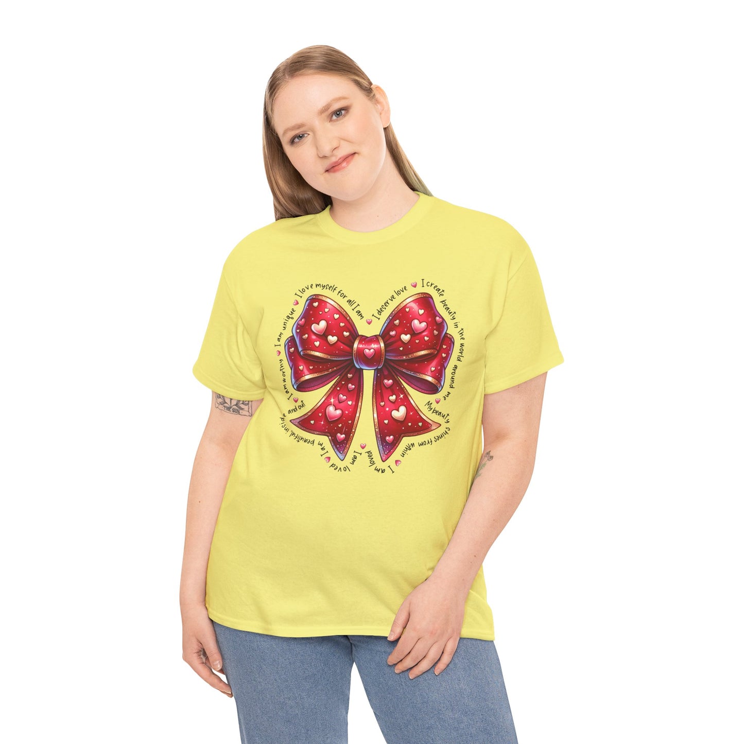 Bow Unisex Heavy Cotton Tee - Valentine's Day, Fun and Inspiring Girly Design