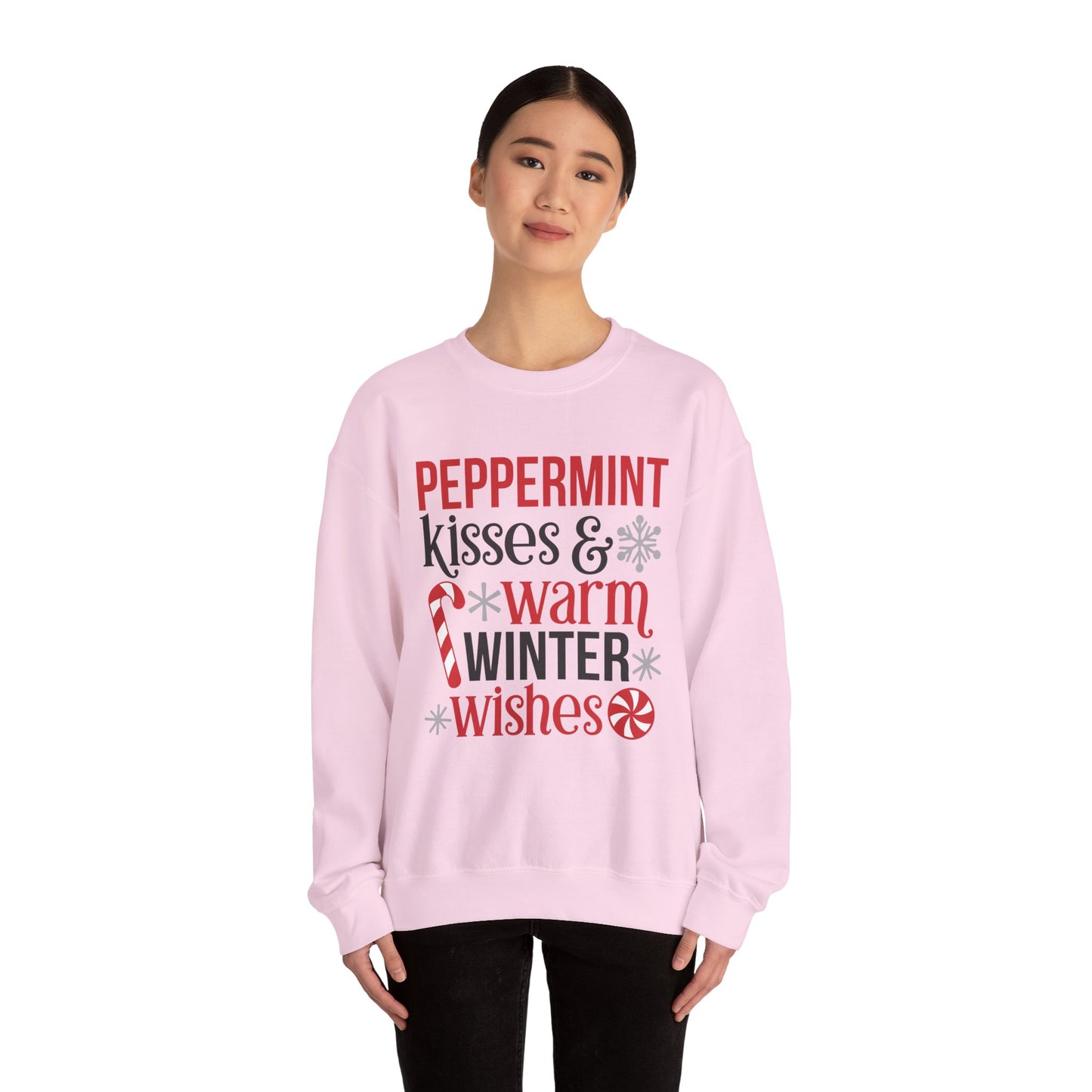 Peppermint Kisses and Warm Winter Wishes Unisex Heavy Blend™ Crewneck Sweatshirt - sizes S - 3X