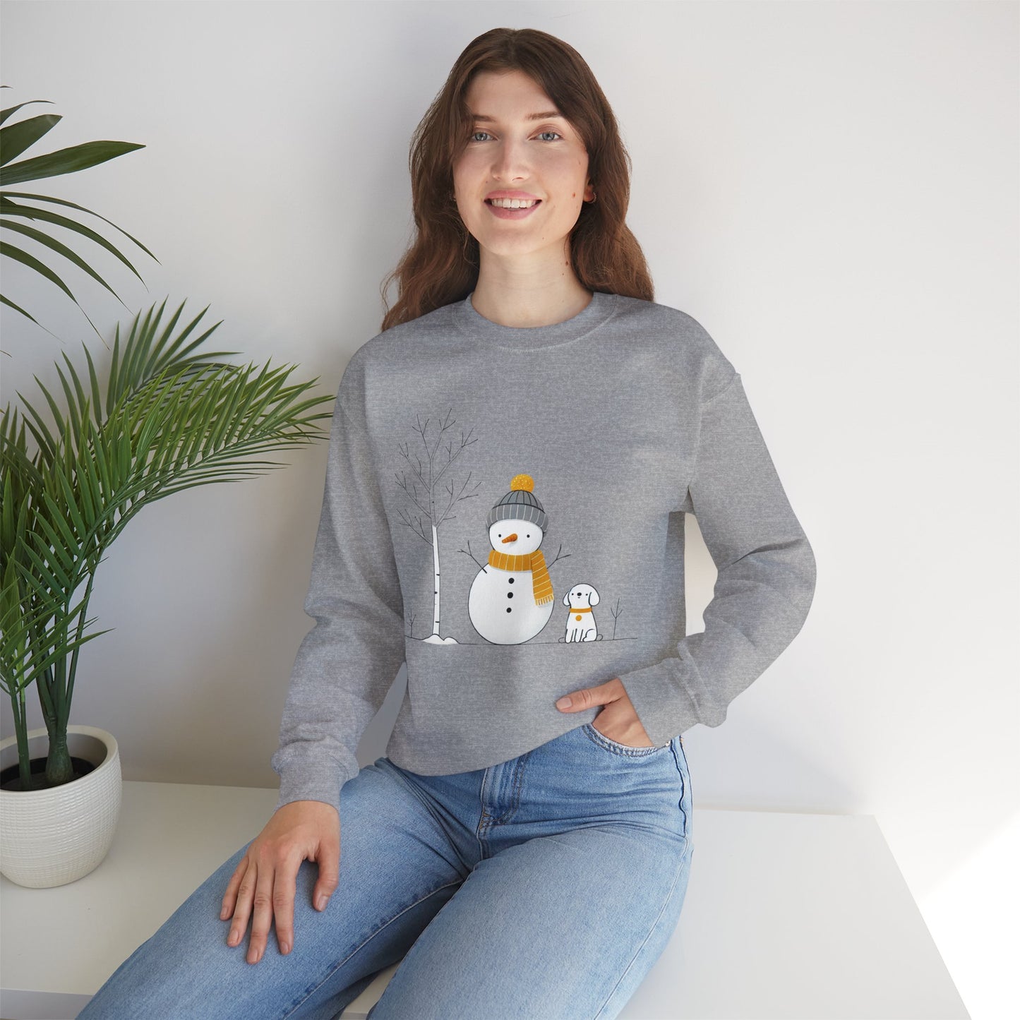 Snowman and Dog Winter Scene Unisex Heavy Blend™ Crewneck Sweatshirt - sizes S - 5X