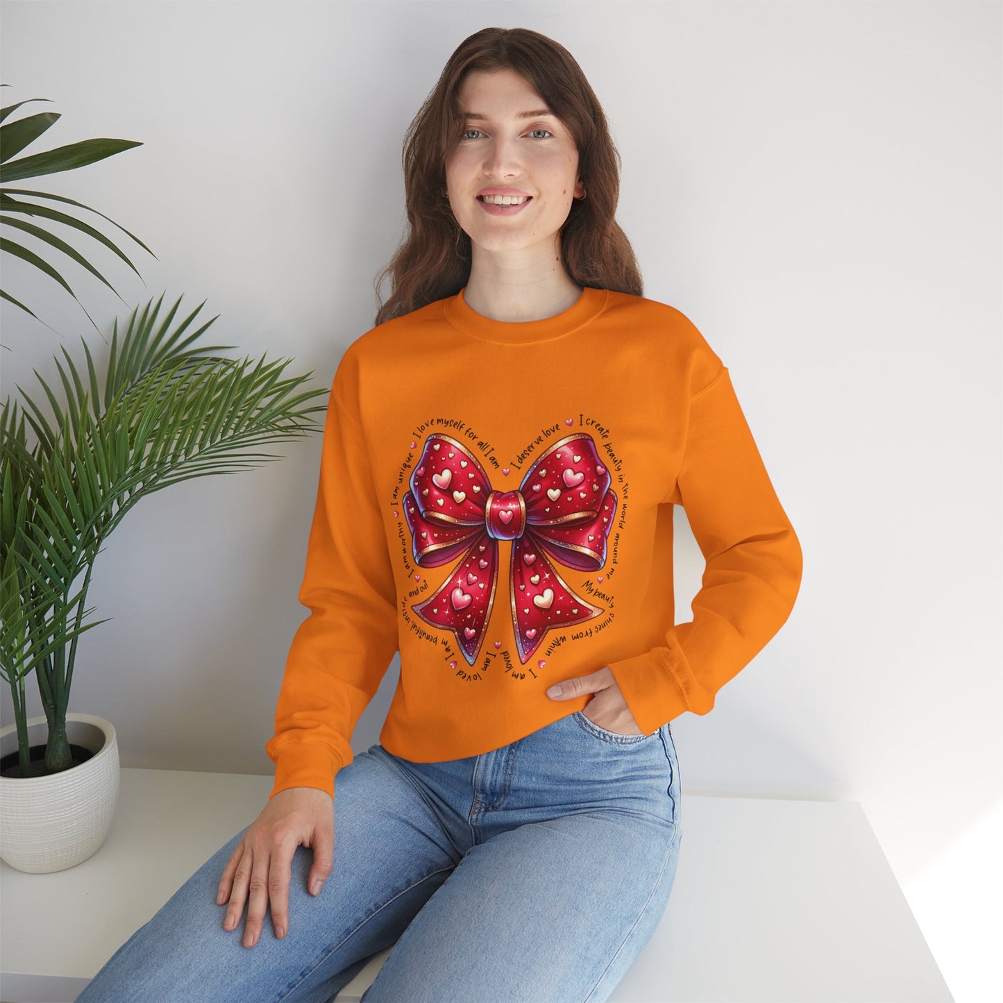 Bow Unisex Heavy Blend Crewneck Sweatshirt - Valentine's Day Warm & Cozy Girly Design