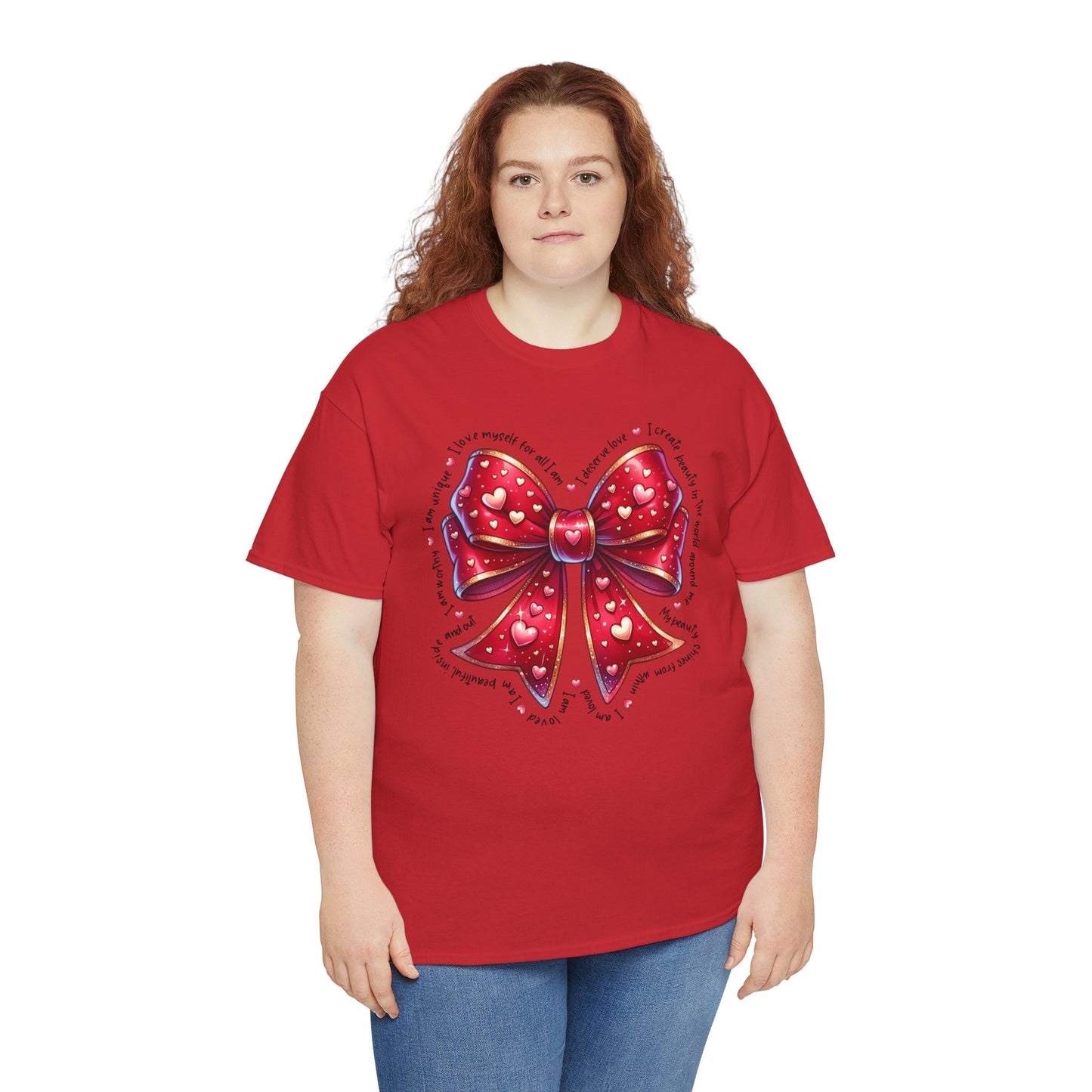 Bow Unisex Heavy Cotton Tee - Valentine's Day, Fun and Inspiring Girly Design