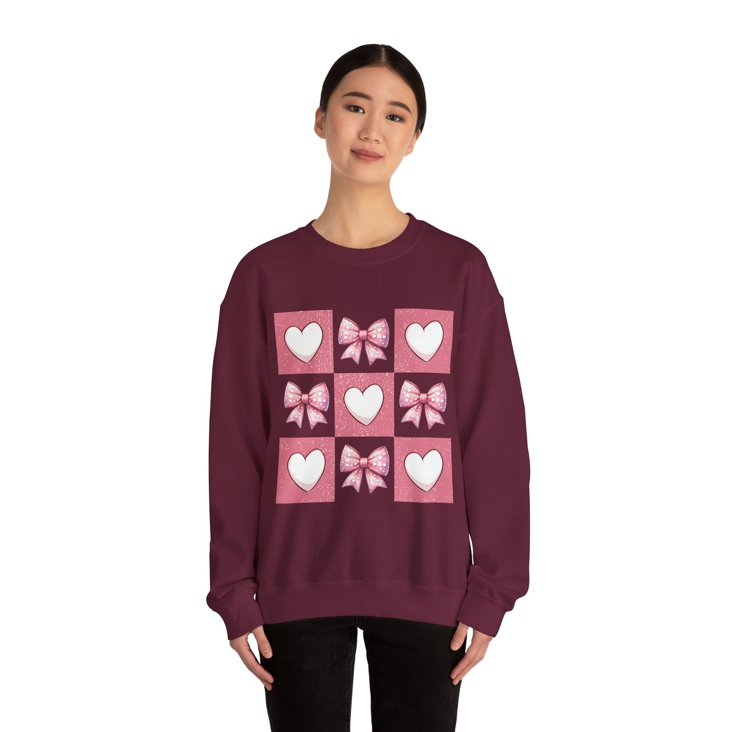 Hearts and Bows Unisex Heavy Blend Crewneck Sweatshirt - Valentine's Day Pattern
