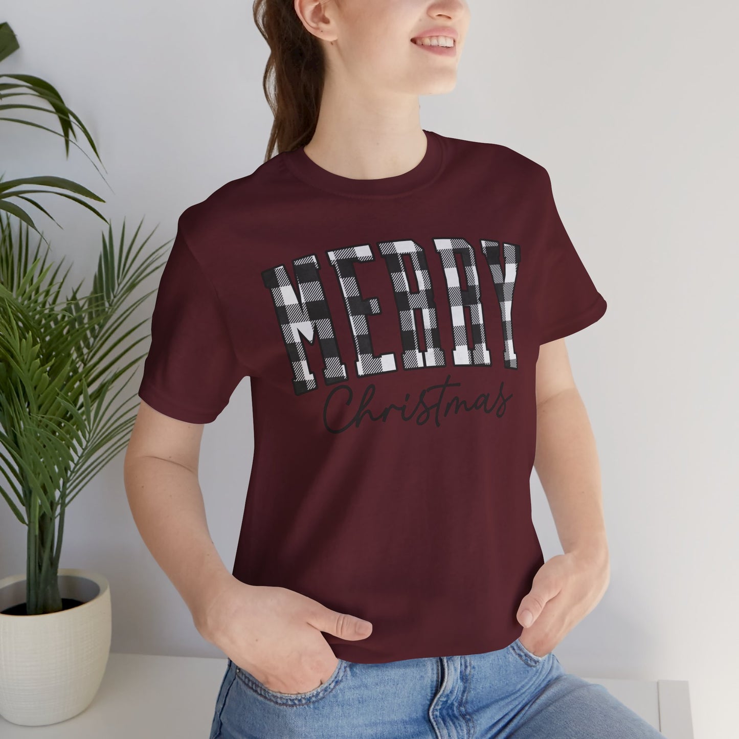 Buffalo plaid Merry Christmas Unisex Jersey Short Sleeve Tee - sizes S - 3X