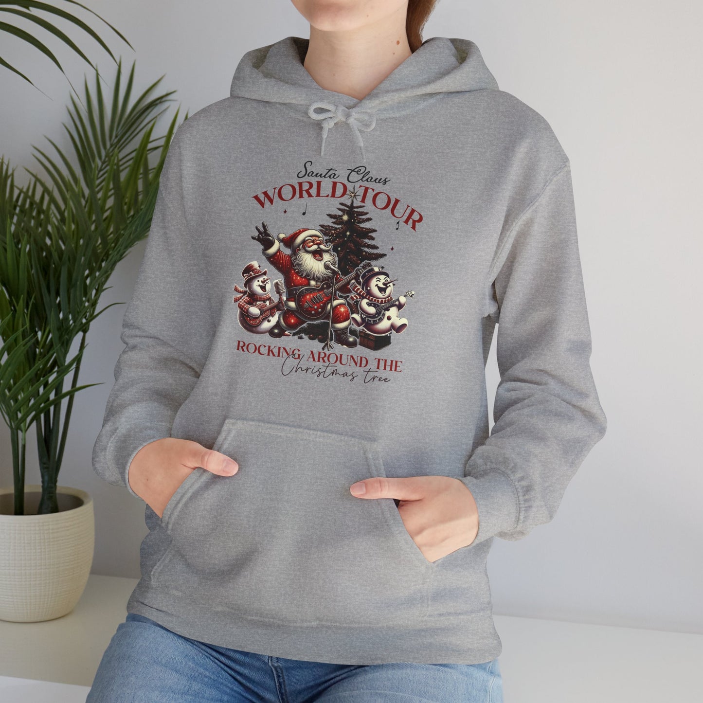 Santa Rocking Around the Christmas Tree Unisex Heavy Blend™ Hooded Sweatshirt - sizes S -3X