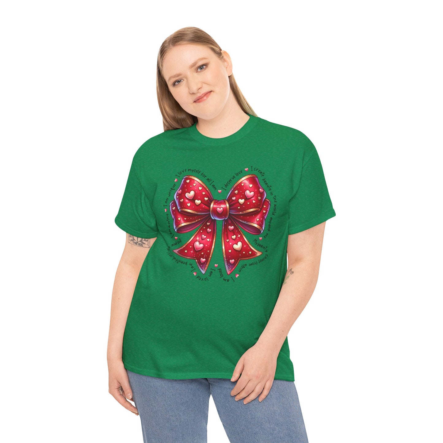 Bow Unisex Heavy Cotton Tee - Valentine's Day, Fun and Inspiring Girly Design