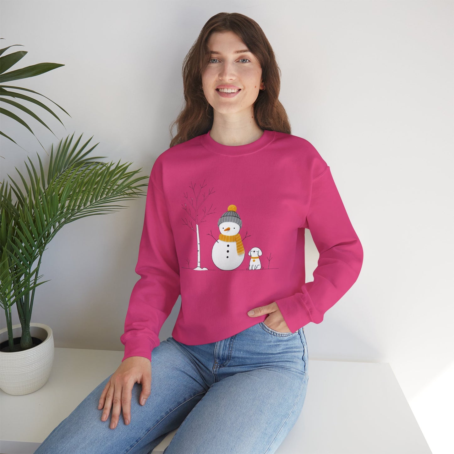 Snowman and Dog Winter Scene Unisex Heavy Blend™ Crewneck Sweatshirt - size S - 3X