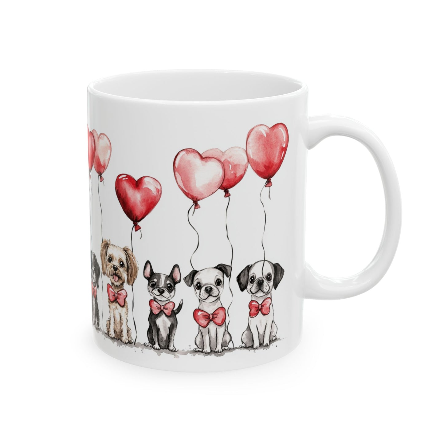 Ceramic Mug - Puppy Love Valentine's Day, Dog Lover, Heart Balloons - 11 oz or 15 oz