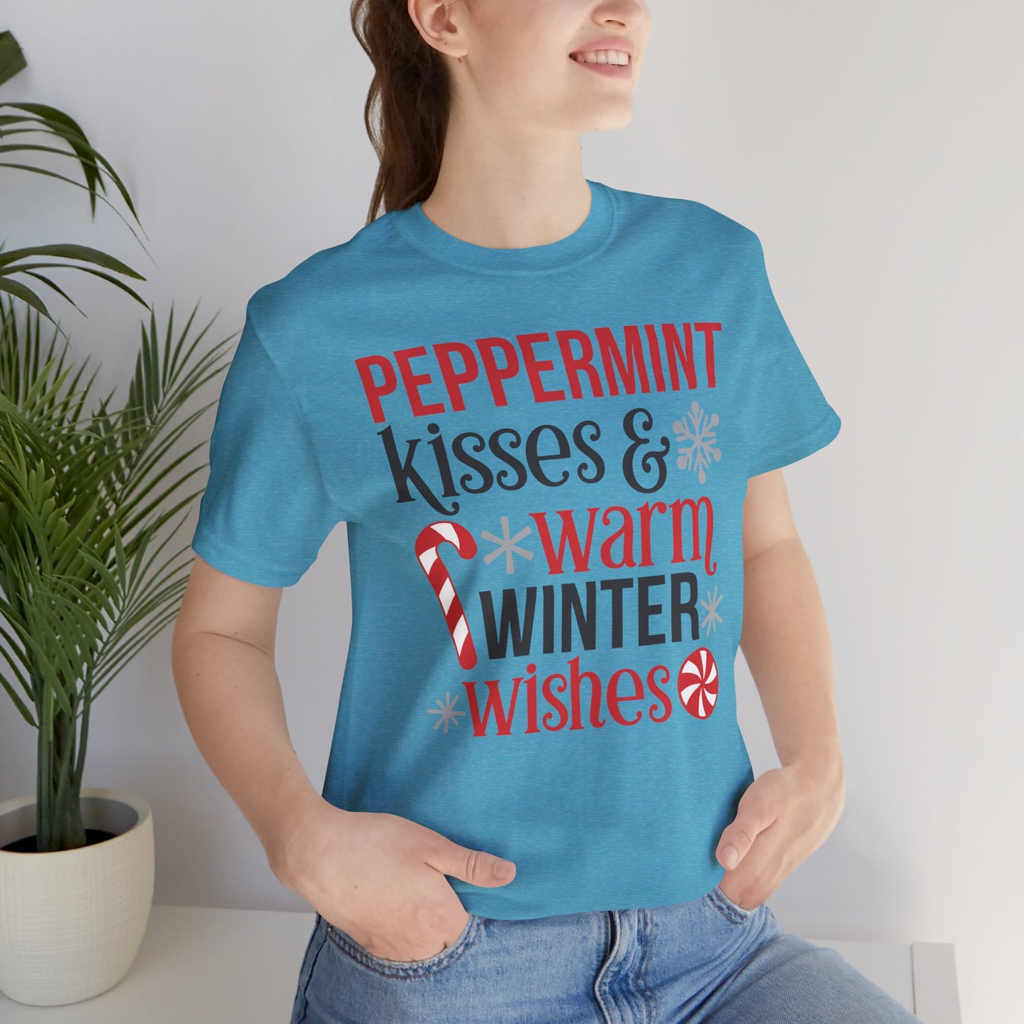 Peppermint Kisses and Warm Winter wishes Unisex Jersey Short Sleeve T-shirt - sizes S - 3X