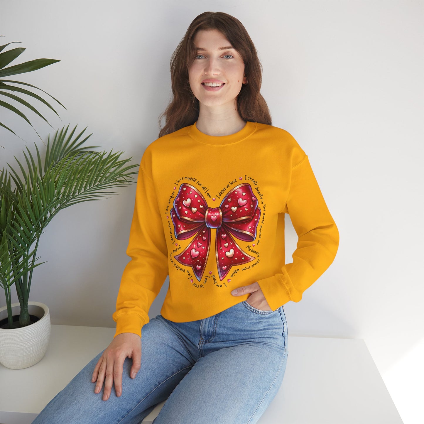 Bow Unisex Heavy Blend Crewneck Sweatshirt - Valentine's Day Warm & Cozy Girly Design